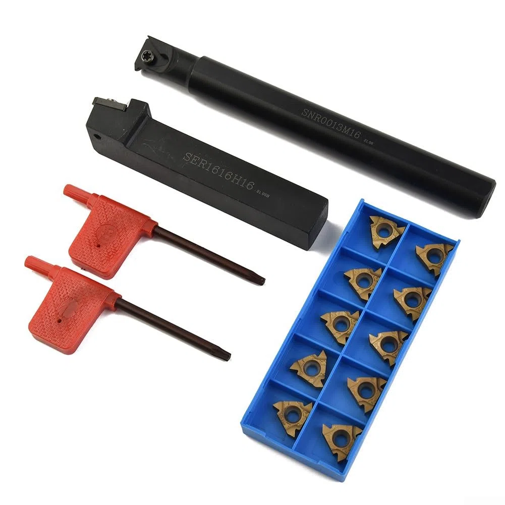 ZYNCUE Soporte para herramientas de roscado de torno SER1616H16 + soporte SNR0013M16 + 5 insertos de carburo 16ER AG60 + 5 insertos de carburo 16IR AG60 con 2 llaves