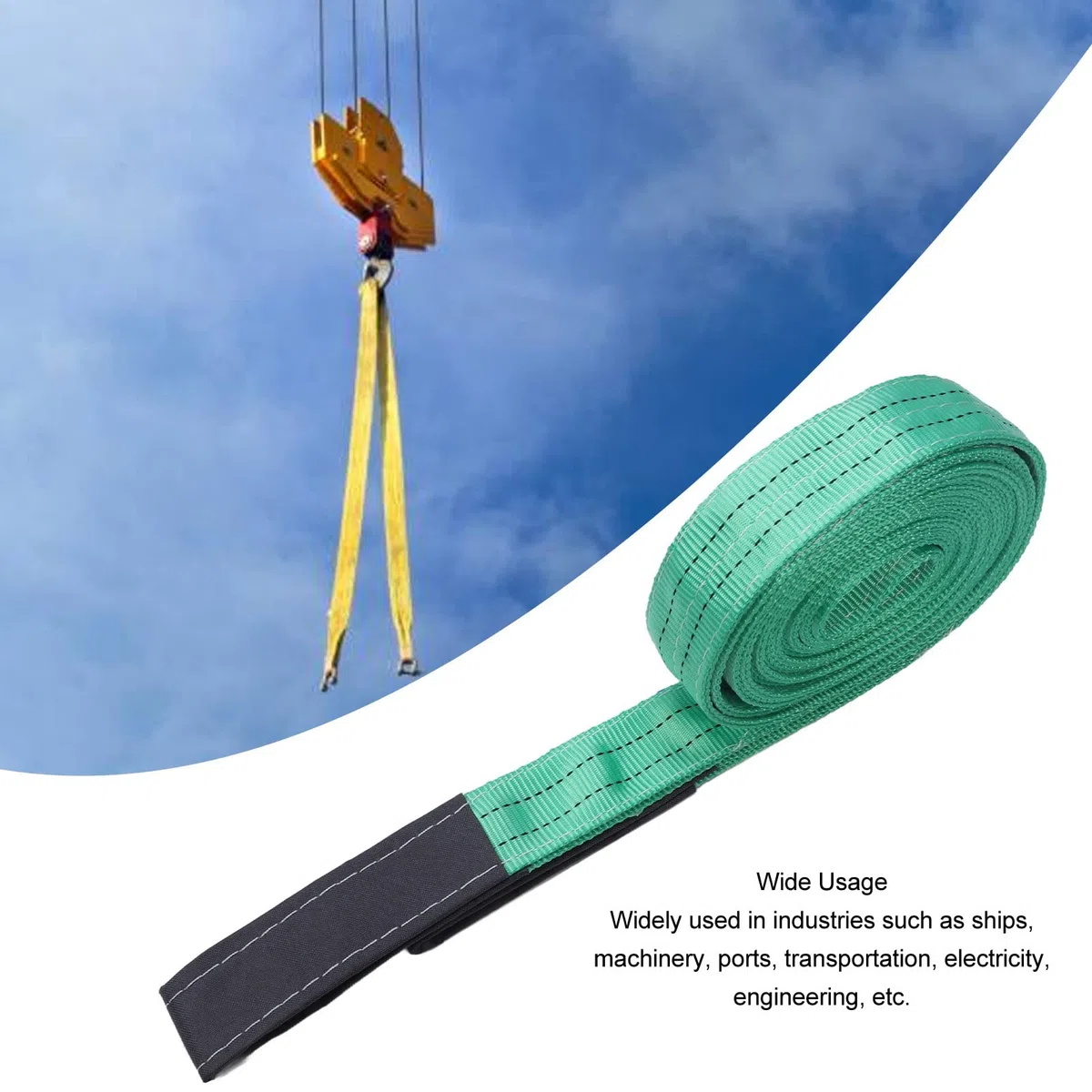 Lift Sling Strap, 2.2in 19.69ft 2T 4409LB Eslingas de Elevación de Poliéster de Alta Resistencia Heavy Duty Reinforced Loop Industrial Lifting Straps para Transporte, Energía,
