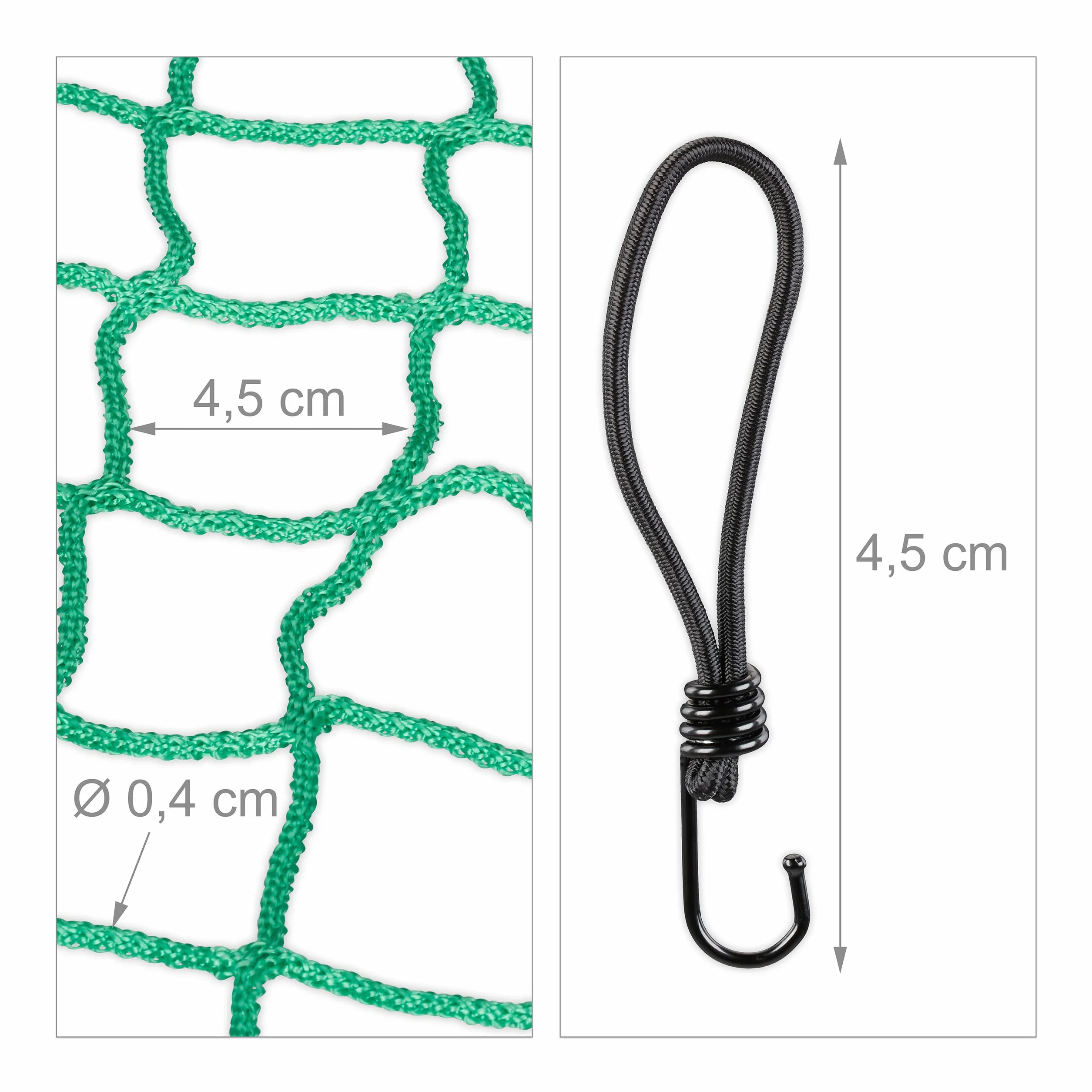 Relaxdays Anhängernetz 1,5 x 2, Red Remolque 1,5x2,2 m, 6 Ganchos, Marcas en Esquinas, Cuerda Goma, Fijación Carga, Malla de Cobertura, Verde
