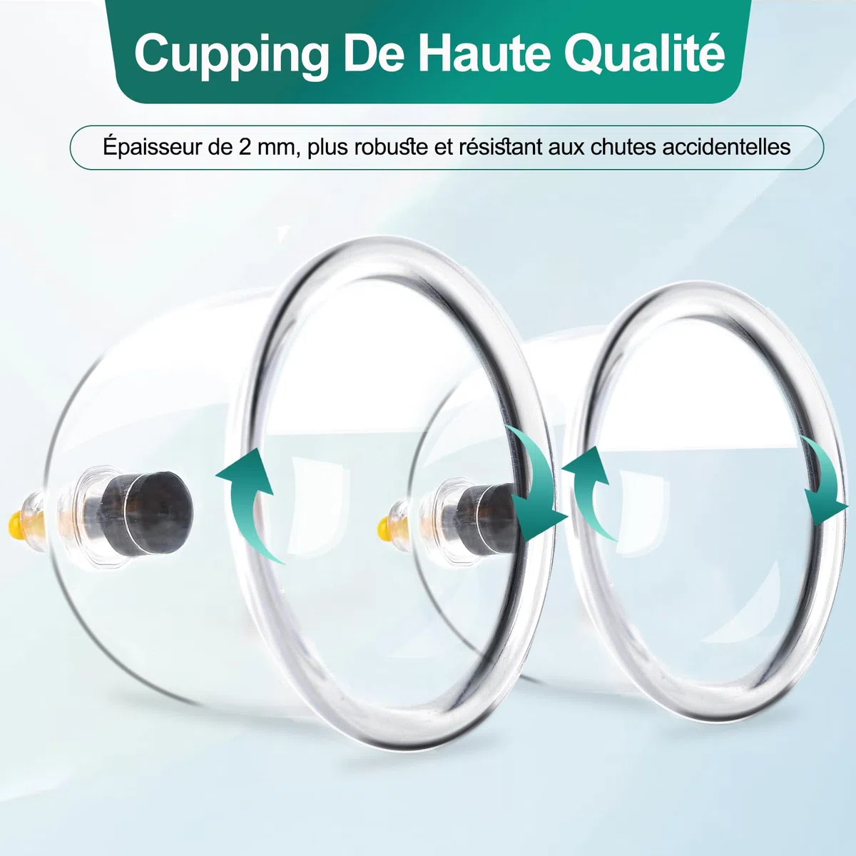 Kit de 16 tazas de succión de hijama, ventosa de masaje- talla V2.0 Insturctions en francés - Ventosas terapéuticas chinas de Cupping Kit de pistola de masaje acupuntura 16 tazas
