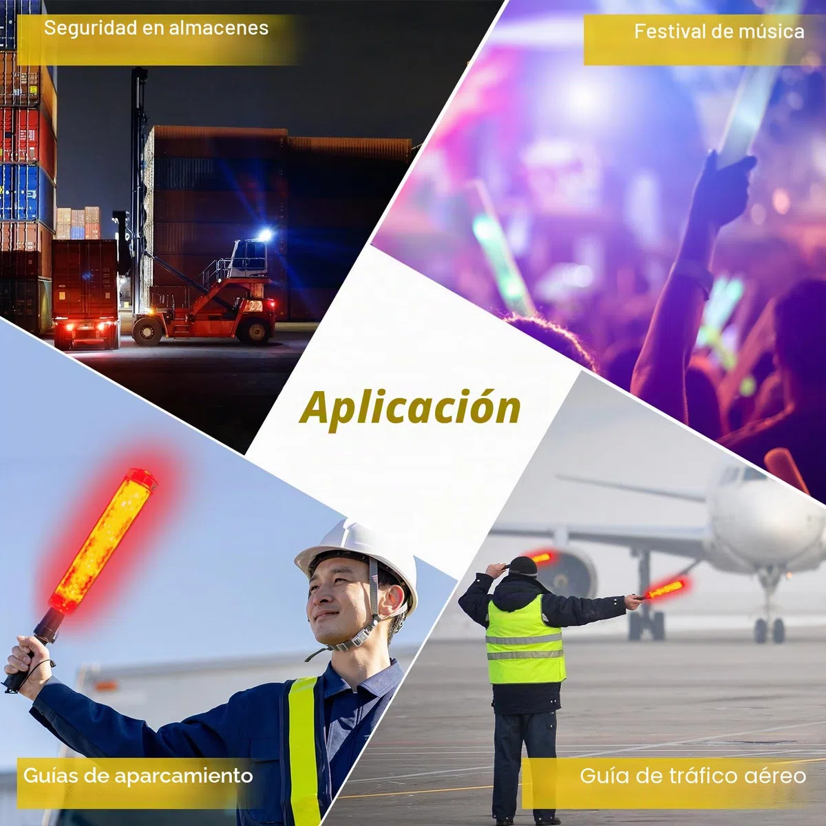 PATIKIL Pack de 2 Varillas de Señalización de Tráfico de 11 Pulgadas, Linterna LED de Control de Tráfico Aéreo con 3 Modos de Destello, Clip Lateral, Correa de Muñeca y Cordón, Amarillo