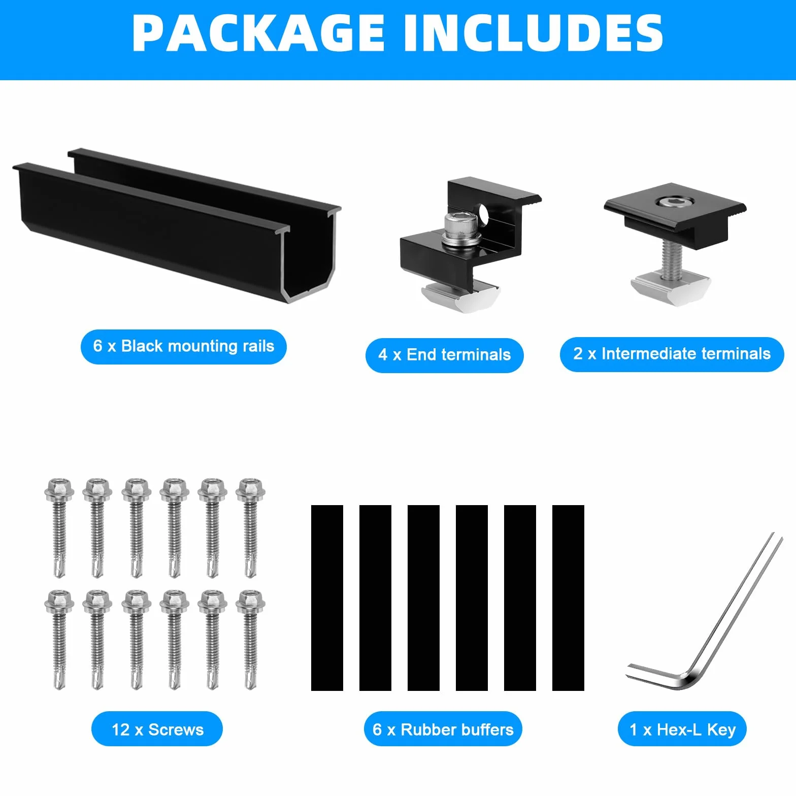Soporte para módulo solar para 2 módulos, rieles de perfil de aluminio de 12 cm + abrazadera ajustable para módulos de 30-35 mm de grosor, kit de montaje de panel solar para techo plano de chapa