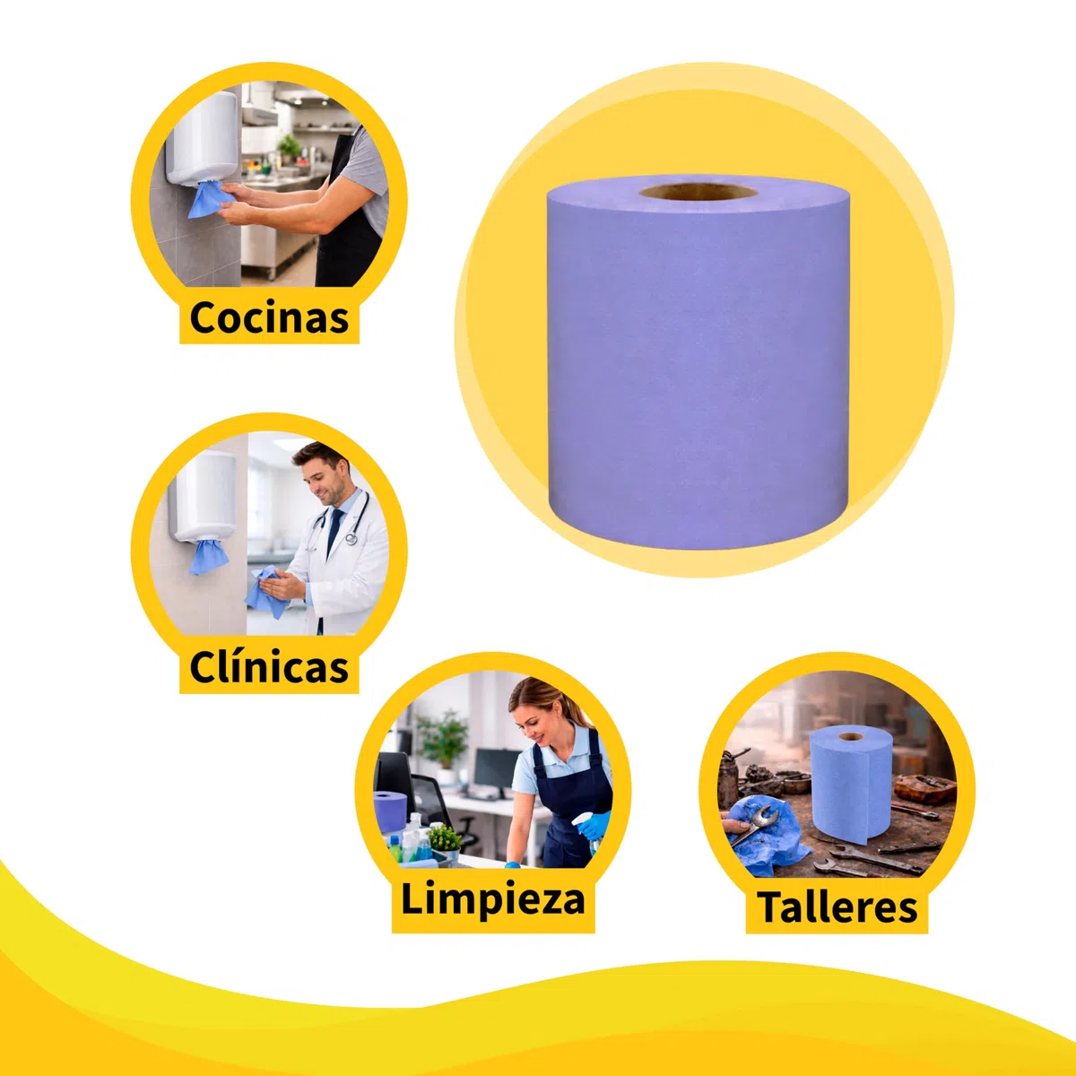 Rollo Papel Secamanos Azul 100 metros/rollo (Pack de 6 unidades) Uso Profesional | Rollo Papel Industrial, Papel Mecha, Bobina Papel Industrial