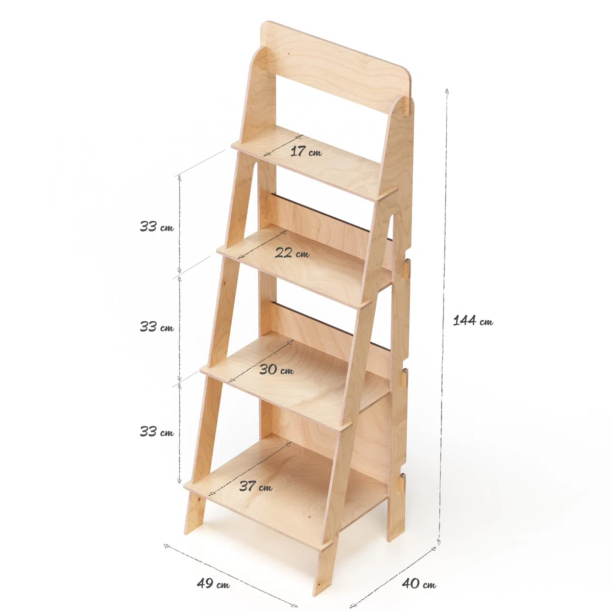 Expositor de Suelo, de Madera, Escalera, fácil Montaje enclavado, 4 estantes, Natural y sostenible, H. 144 cm