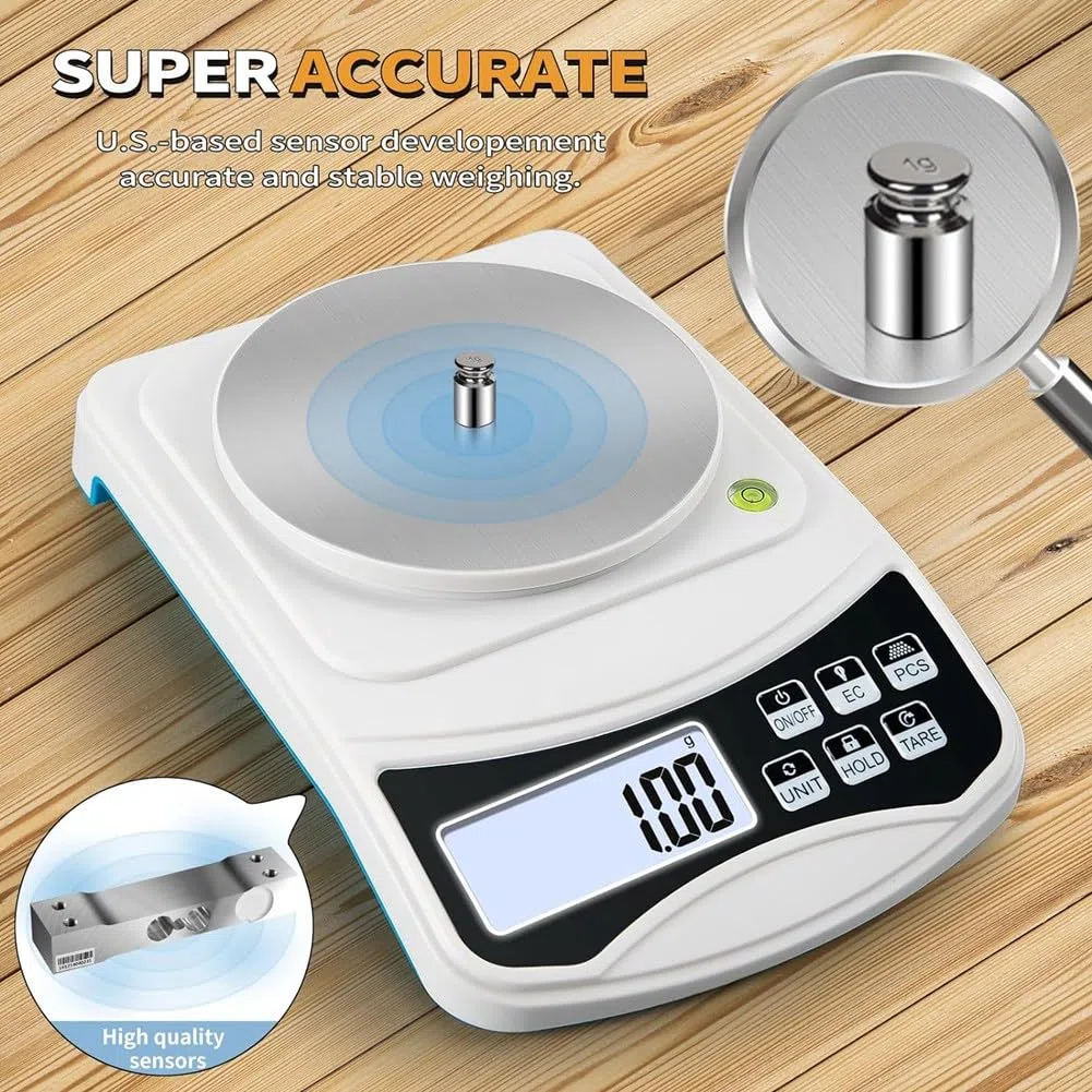Báscula de laboratorio digital, escala de gramos, 1000 G, 0,01 GAprecisión, báscula electrónica multifunción de alta precisión con peso de 100 G, duradera y fácil de usar