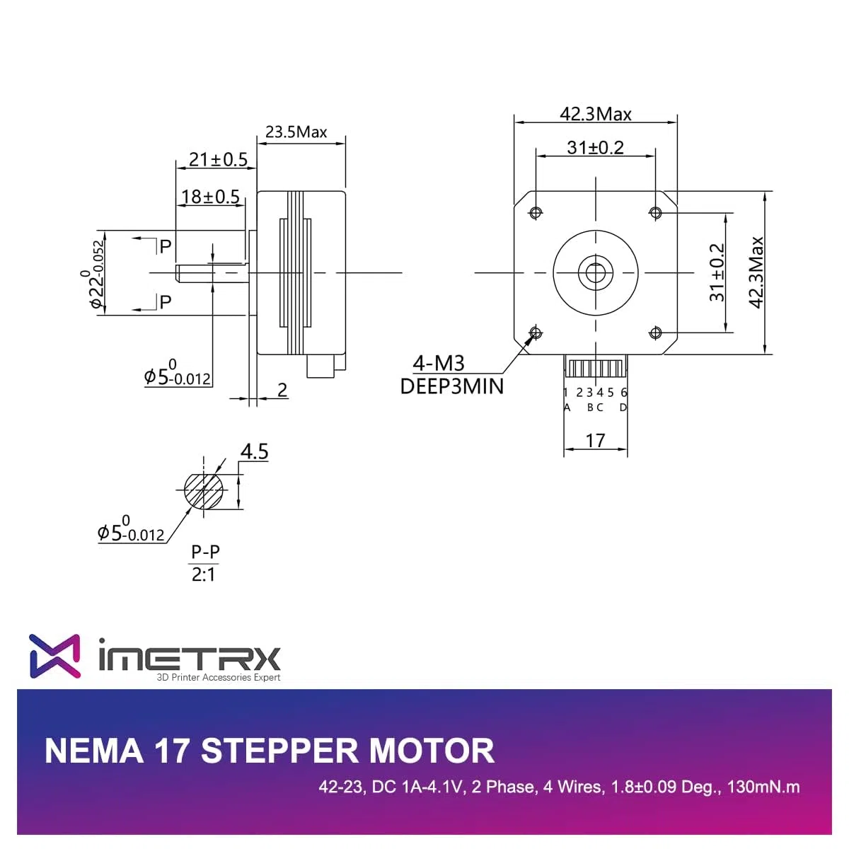 Nema 17 Motor paso a paso 42 x 23 mm Pancake Motor 1.5 A-3.8 V 2 fases 4 cables 1.8 grados con cable de 1 metro para motores de impresora 3D 3 unidades