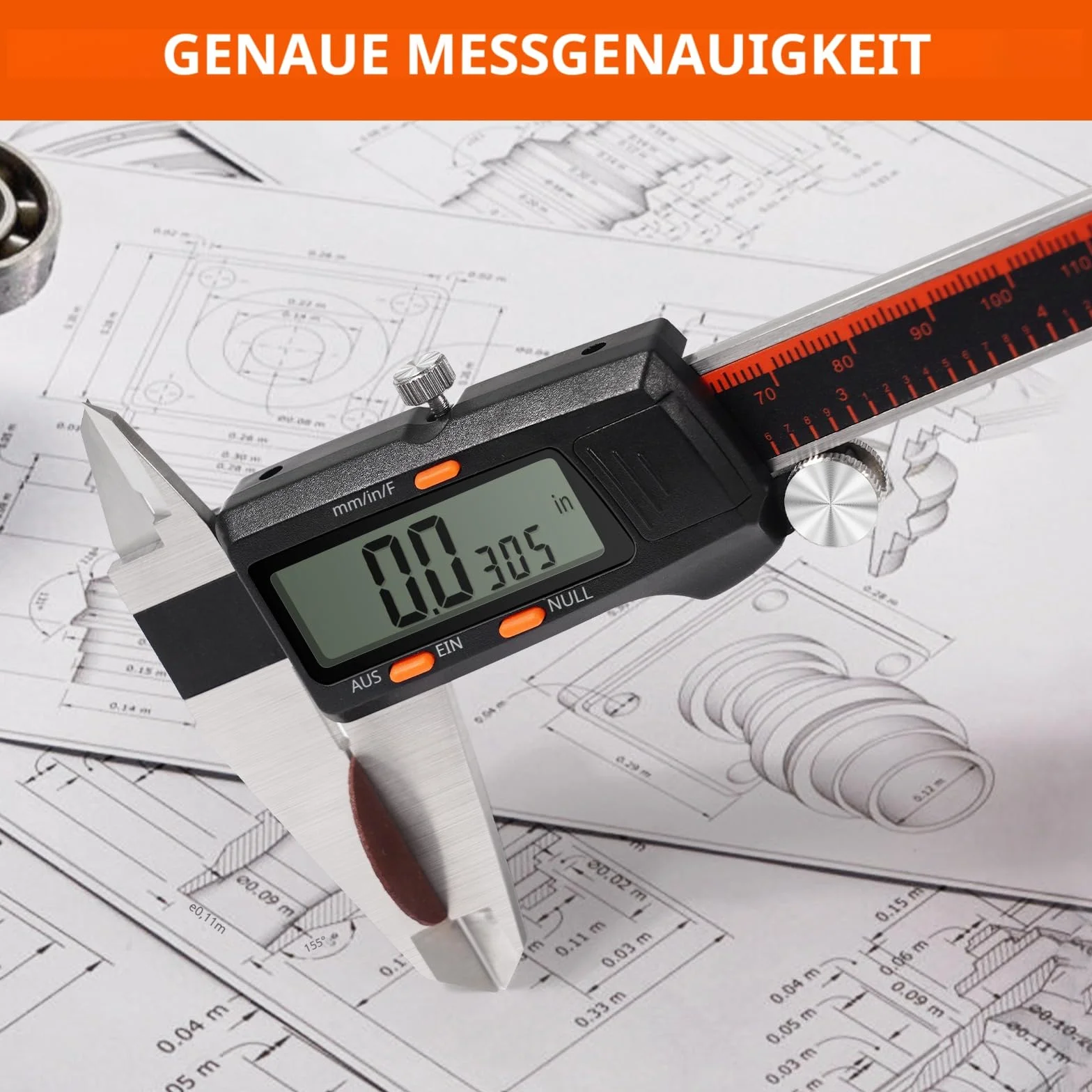 HARDELL Calibrador Digital 0-8 Pulgadas, Pantalla LCD Grande, Acero Inoxidable, Apagado Automático, Medición en Pulgadas/Milímetros/Fracciones, Impermeable, Herramienta de Precisión para Bricolaje