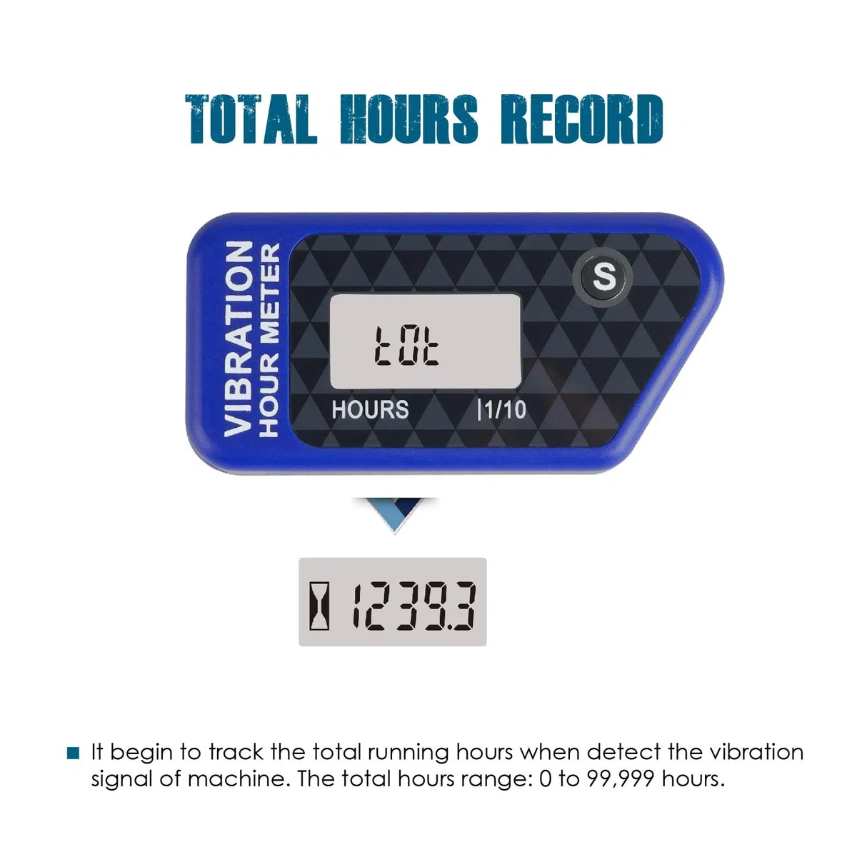 Runleader - Contador de horas inalámbrico digital autoalimentado, vibración activada, temporizador de trabajo reiniciable, apagado por bloqueo de usuario, uso para generador(azul)