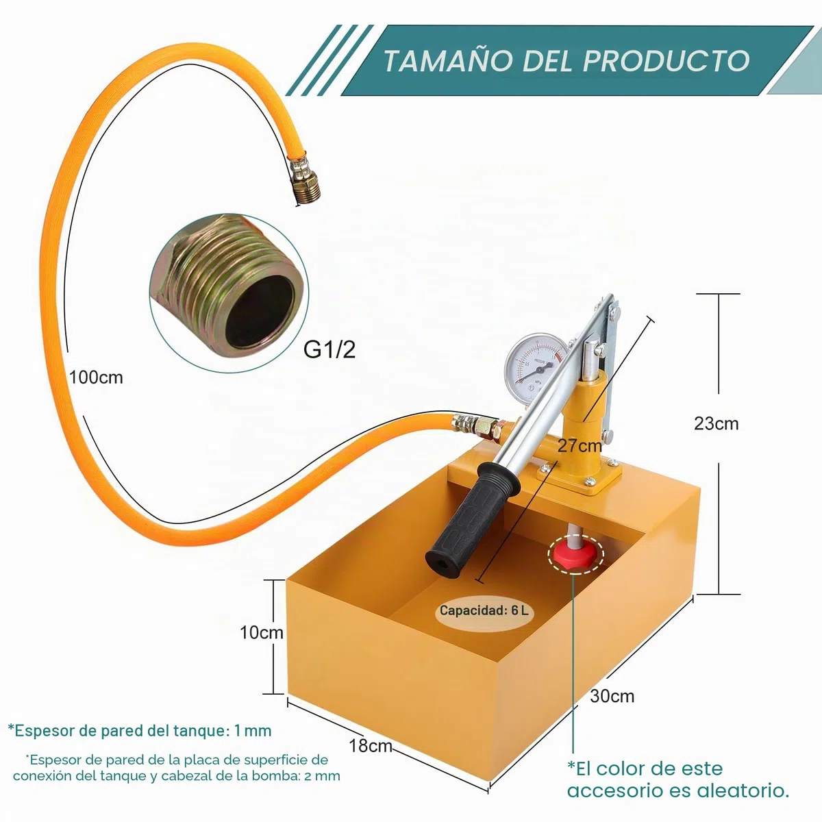 HSEAMALL Bomba de Prueba de Presión de Agua, Manual de 1/2 Pulgada, 25 kg, 2,5 MPa, Amarillo, Sobre el Suelo, Aluminio, BOMBA_DE_AGUA