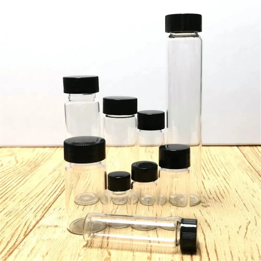 Lote de 20 botellas de reactivo de vidrio transparente con sello transparente de 2 ml a 60 ml for muestra de laboratorio.(10ml 18x65mm)