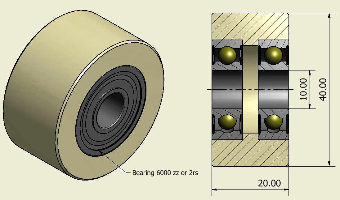 Juego de 4 ruedas con rodamiento de bolas – Ruedas de nailon para transpaletas – Ruedas elevadoras – Diámetro de 40 mm, ancho 20 mm, rodamiento 10 mm