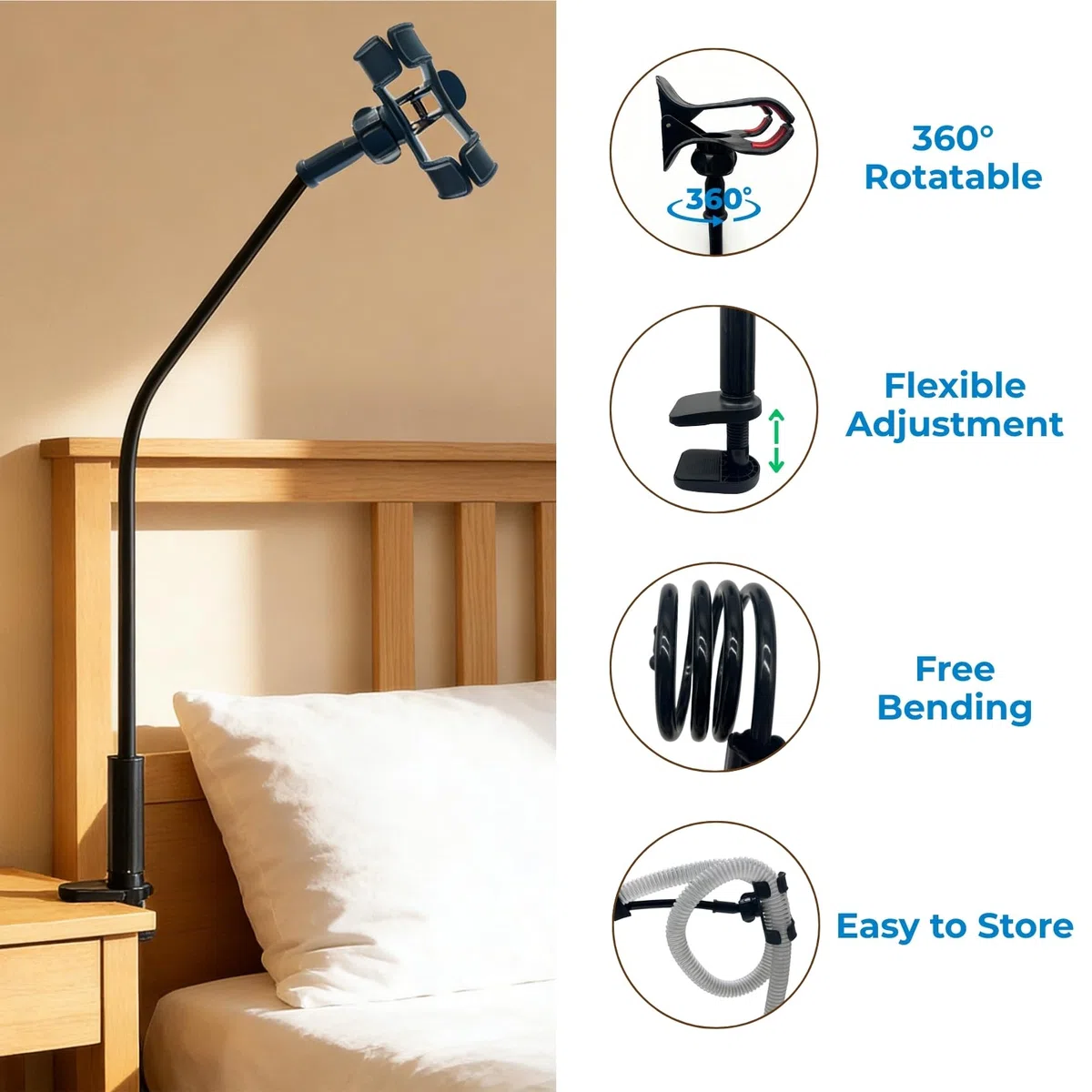 soporte tubo cpap,brazo flexible 120 cm con pinza extraancha 8 cm, soporte manguera respiratoria antienredos compatible con la mayoría de mascarillas CPAP,Adattarsi a Qualsiasi Stanza