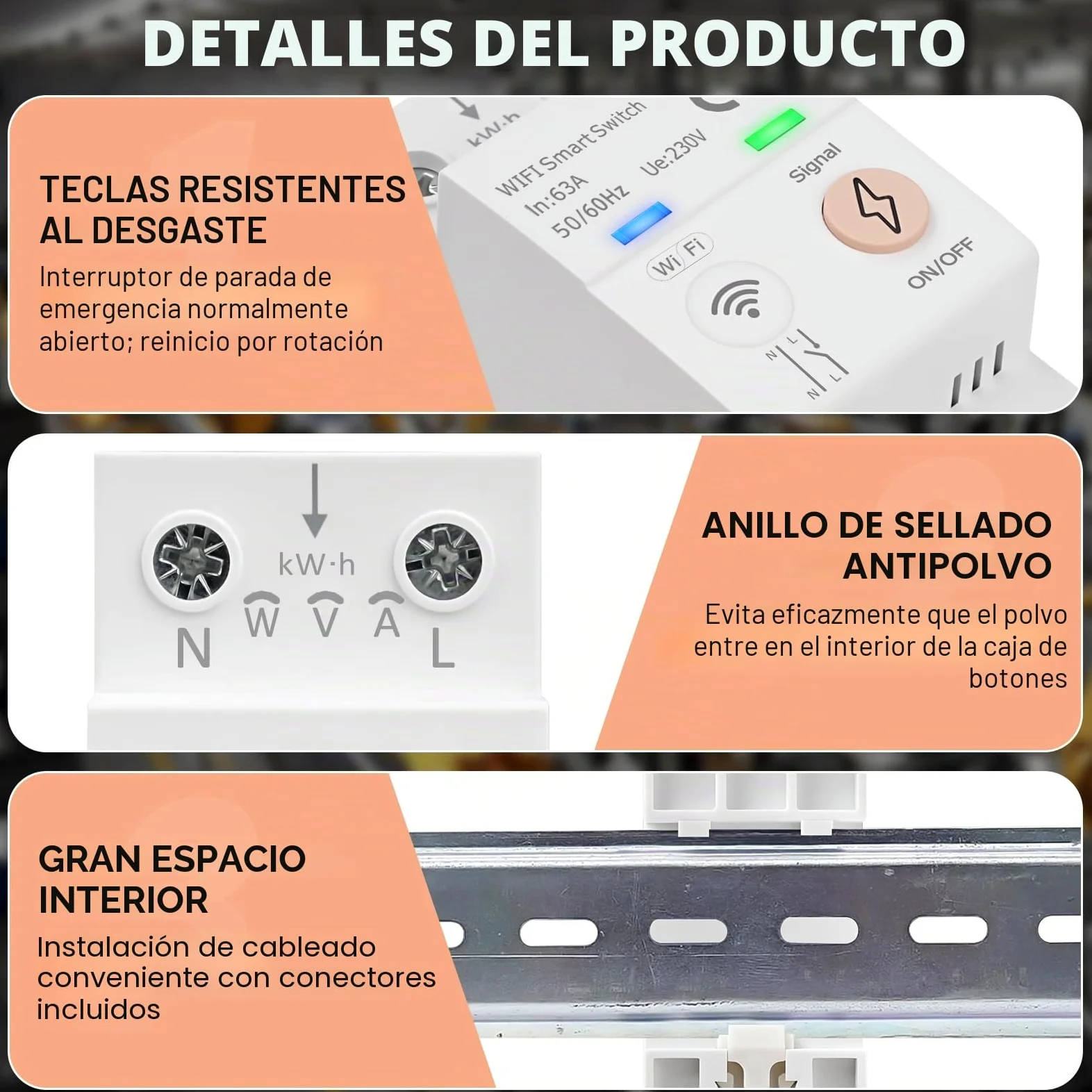 Disyuntor Inteligente WiFi Tuya Smart life APP Mando a Distancia Interruptor Inteligente 63A 80-300VAC Interruptor WiFi Control por voz medición de energía, temporizador (Versión en inglés)