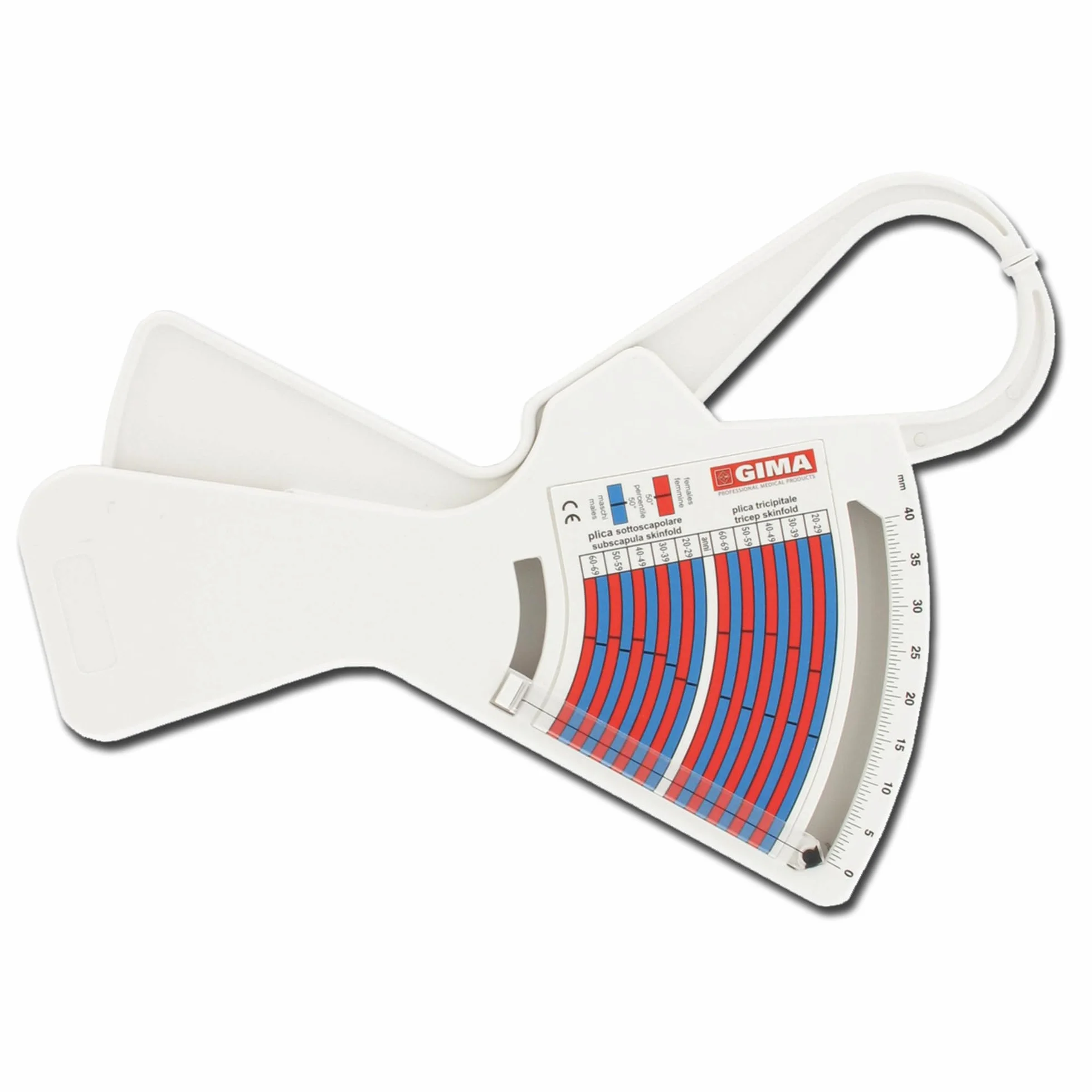GIMA Plicómetro FAT-1, Instrumento para medir la grasa corporal, Garra de medición de los pliegues cutáneos, Kit de medición de los pliegues cutáneos, Manual multilingüe (IT)