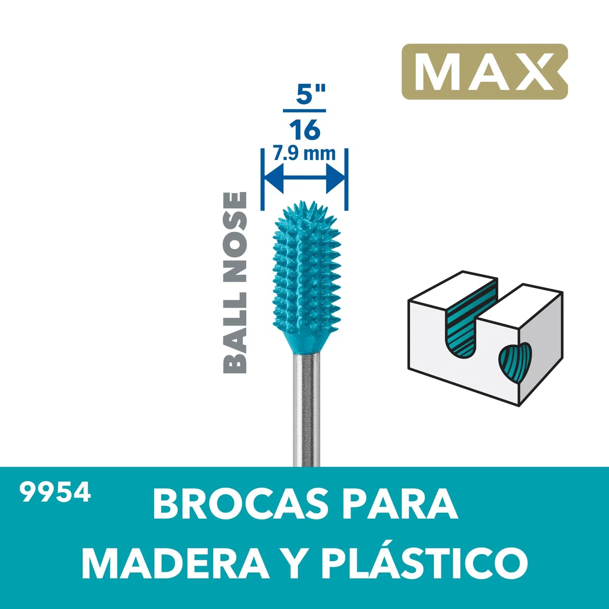 Dremel Max High Performance Power Carving Bit (9954), material acero inoxidable, 7,9 mm de diámetro "cabeza de bola" para tallar en madera, plástico, espuma EVA y goma. Parte de la Dremel MAX Life