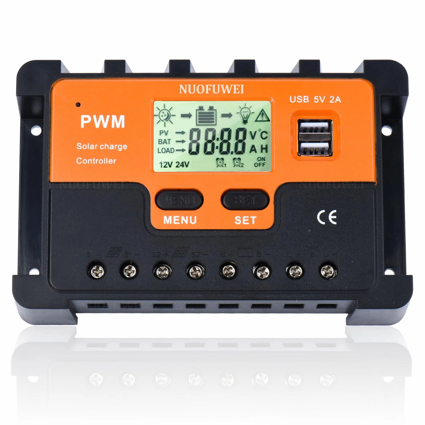60A Controlador de Carga Solar 12V 24V 48V Automático, PWM 60A Regulador de Carga Solar, con sensor temperatura 2 puertos USB apto para 12V 24V 48V plomo ácido y litio Baterías etc