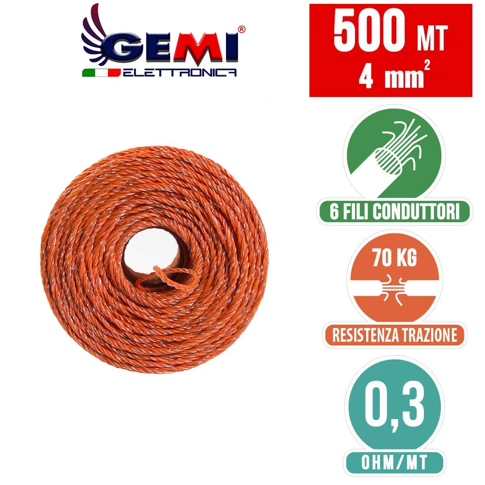 Pastor Eléctrico Hilo Conductor Redondo de 4 mm² para Cercas Eléctricas 500 Metros Gemi