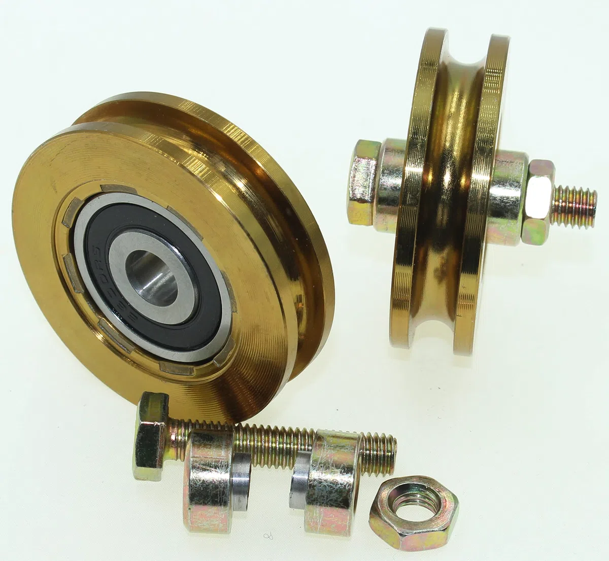 (R59-8-10) Paquete de 2 ruedas correderas de 59 mm de diámetro con ranura redonda de acero - Inventario del Reino Unido - (ranura de 8 mm, rodamiento de 10 mm)