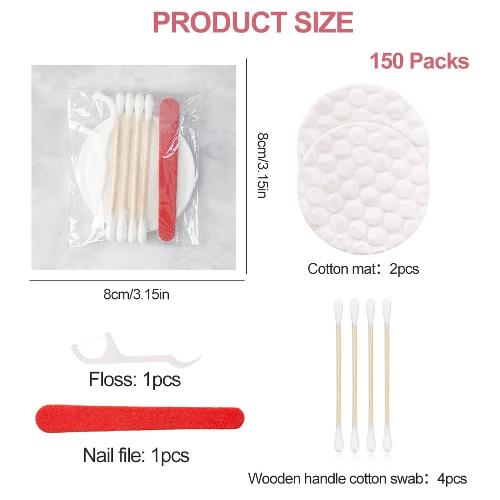 Kit de Amenidades de Hotel a Granel,150 Piezas Juego de Hospitalidad de Hotel Empaquetado Individualmente,Productos de Higiene Incluyen Almohadillas de Algodón Cosmético,Hisopos de Algodón
