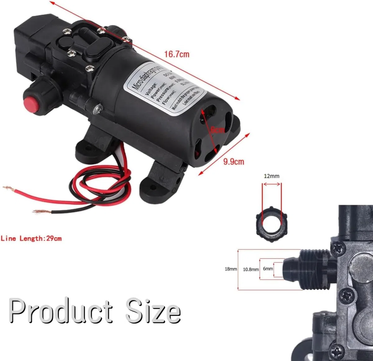 Jadeshay Bomba de Agua 12V,Bomba de Diafragma Bomba de Agua Autocebante de Alta Presión 5L/Min Bomba Autocebante DC para Jardín Caravana Camping RV Botes