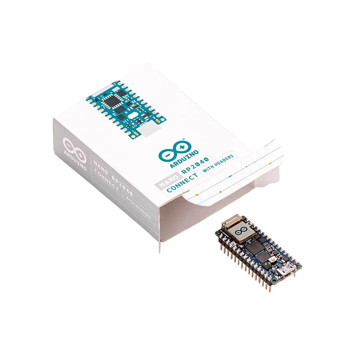 Arduino Nano RP2040 Connect with Headers [ABX00053] Microcontrolador de Doble núcleo con Wi-Fi, Bluetooth 5.0, sensores 3D y Conectores de Pines completos para proyectos de IoT y Edge Computing