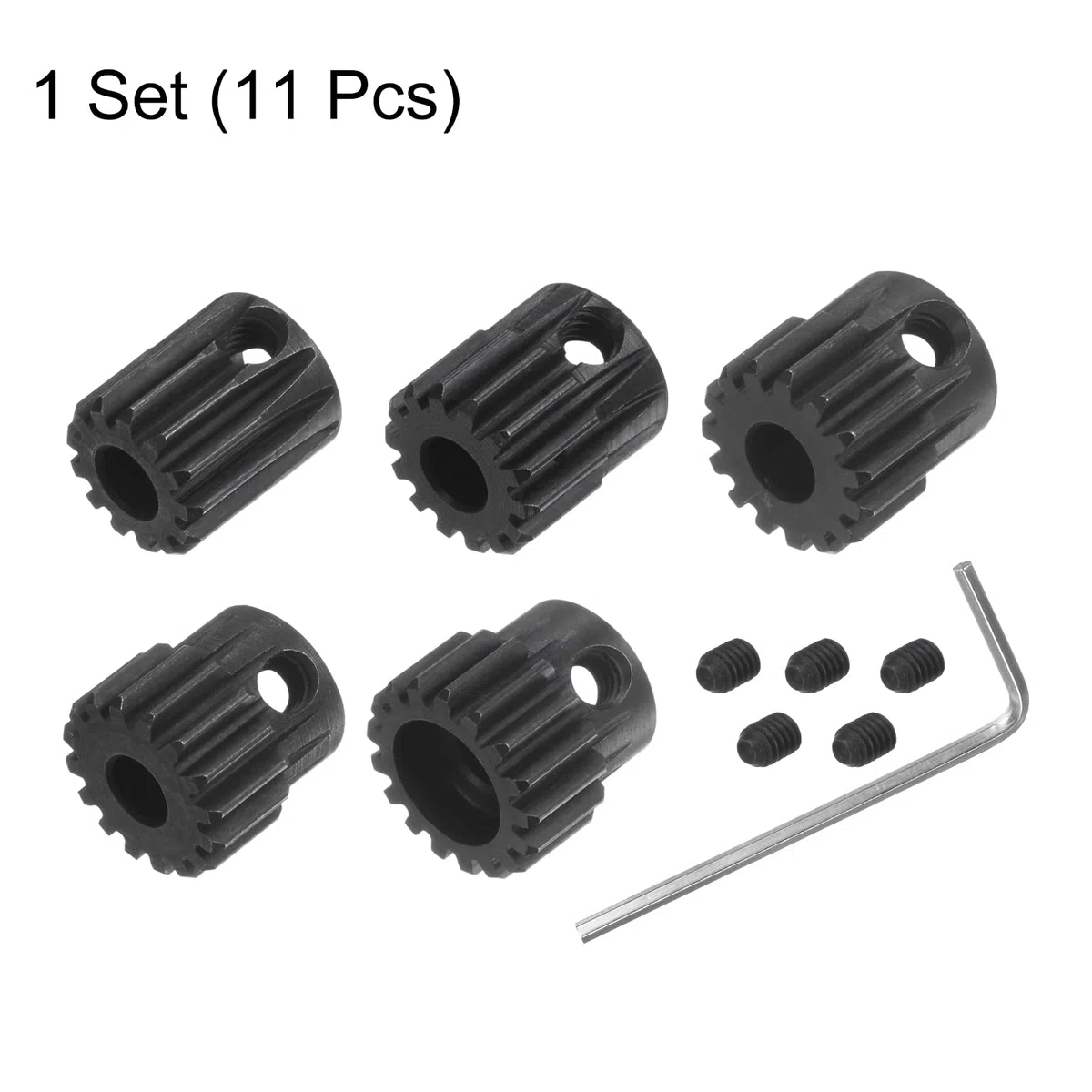 sourcing map Piñón Endurecido 32P, Engranajes de Motor Kit 5Pzs 13T 14T 15T 16T 17T para Eje de Motor RC de 5mm, Engranajes de 32 Pasos 0,8 Paso Métrico para Coche RC, con Llave Hexagonal