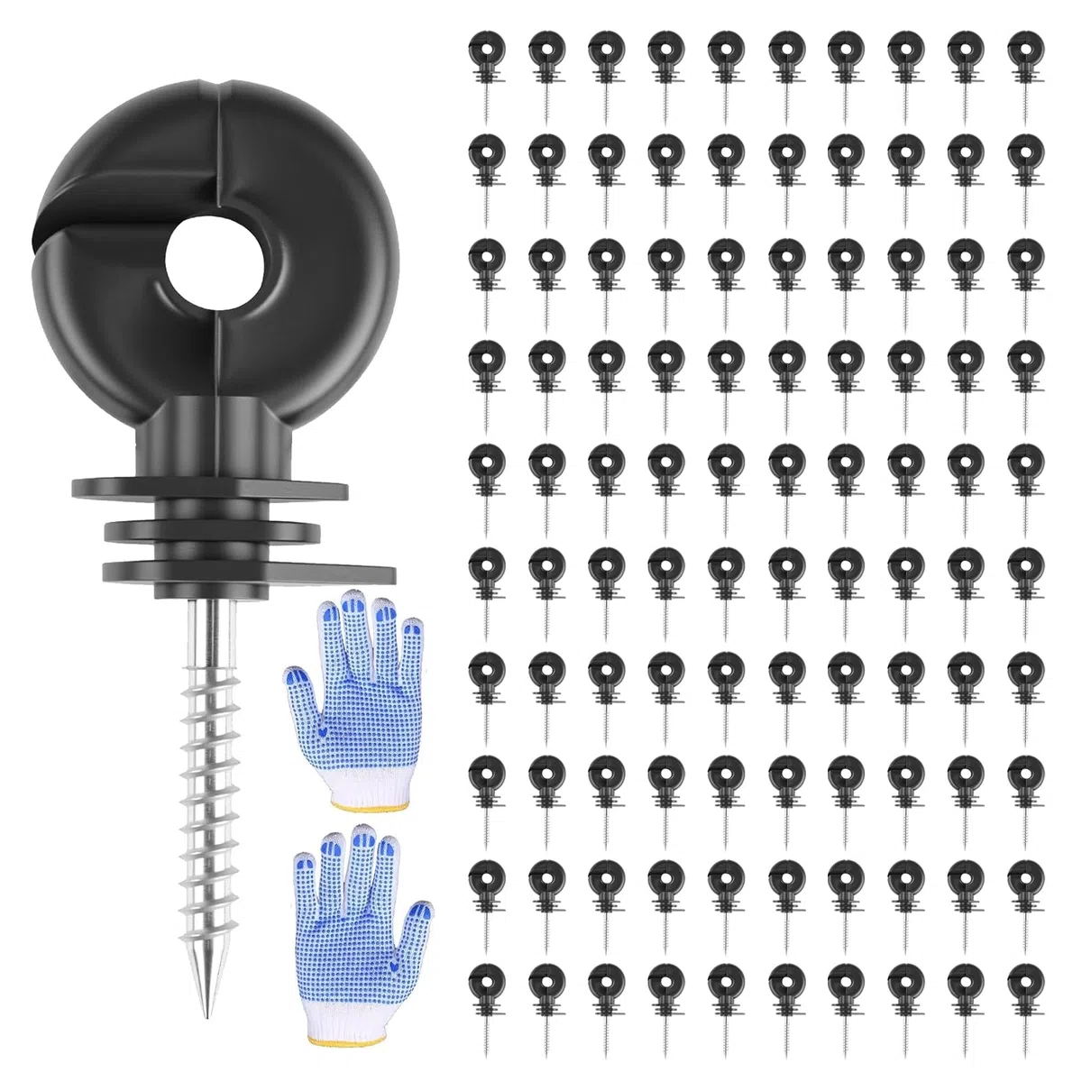 100 Piezas Aisladores de Anillo para Pastor Eléctrico con Adaptador de Taladro, Aisladores de Rosca para Postes de Madera, Material PP+PE Resistente, Cercas de Pasto y Caballos
