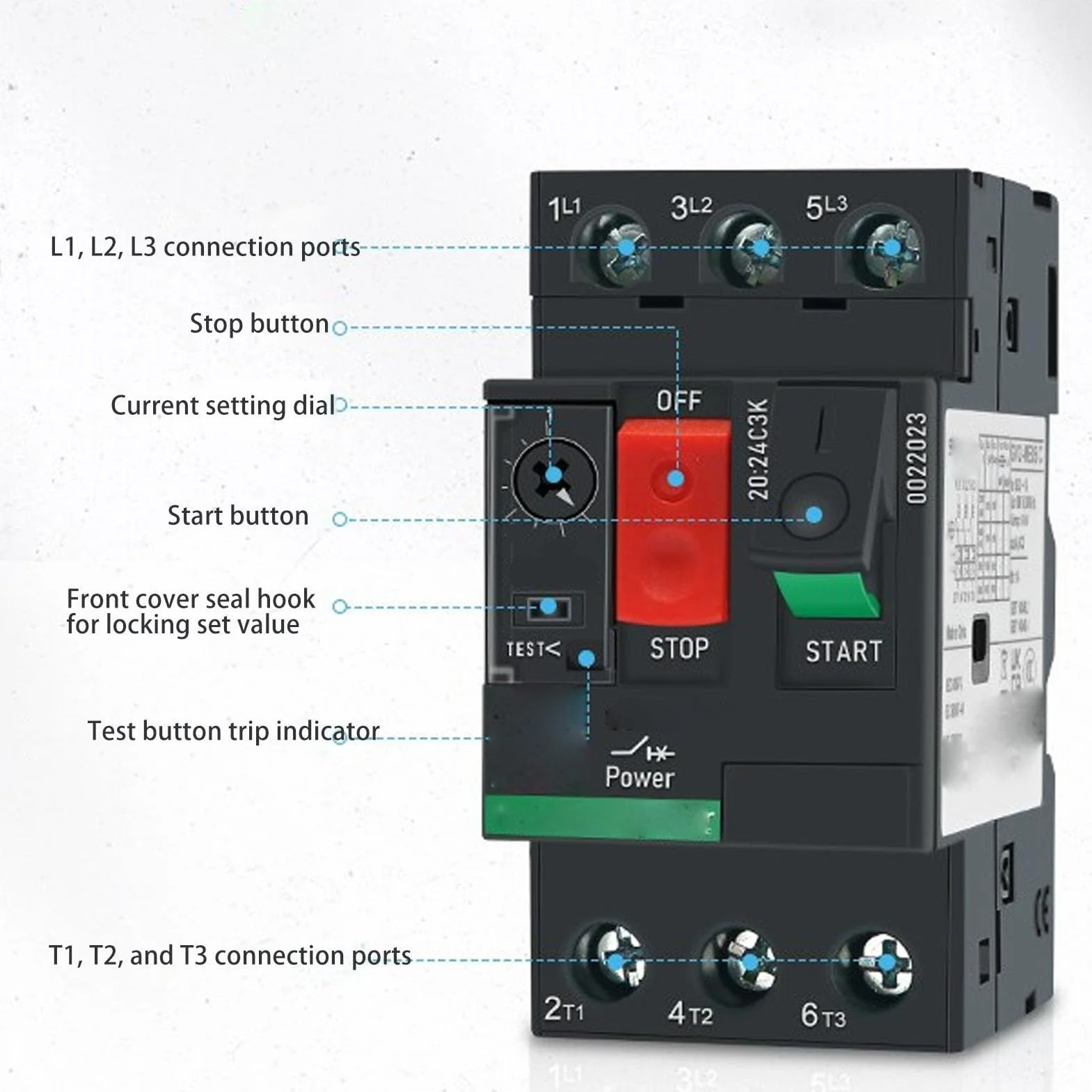 Disyuntor de Motor Magnético Térmico con Control de Botón Montaje en Rail de 35mm para Protección contra Sobrecargas Cortocircuitos en Aplicaciones Industriales y de Motor AC690V (GV2-ME14 6-10A)