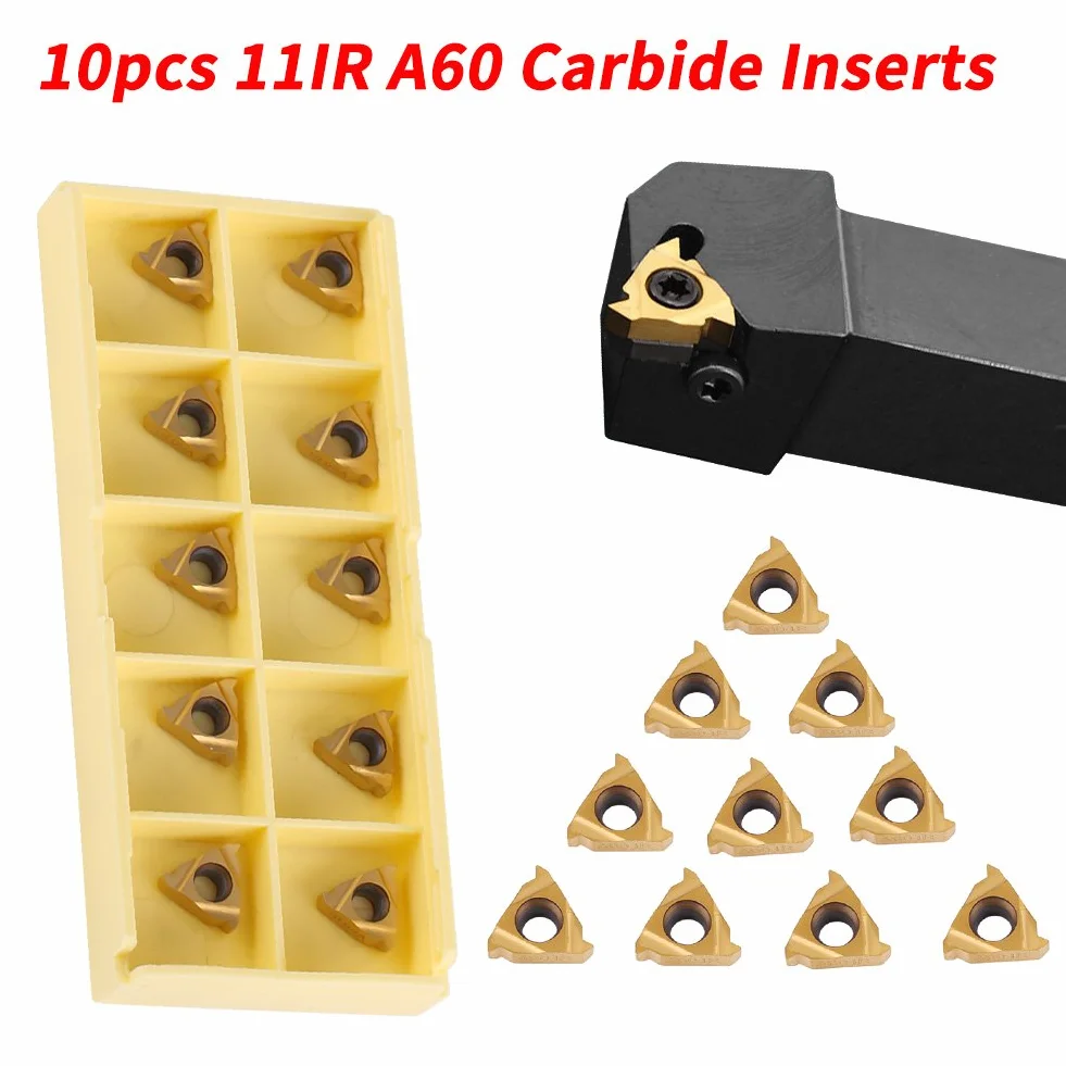 10 piezas de insertos de carburo, herramienta de torneado de torno con cuchilla CNC 11IR A60 con caja