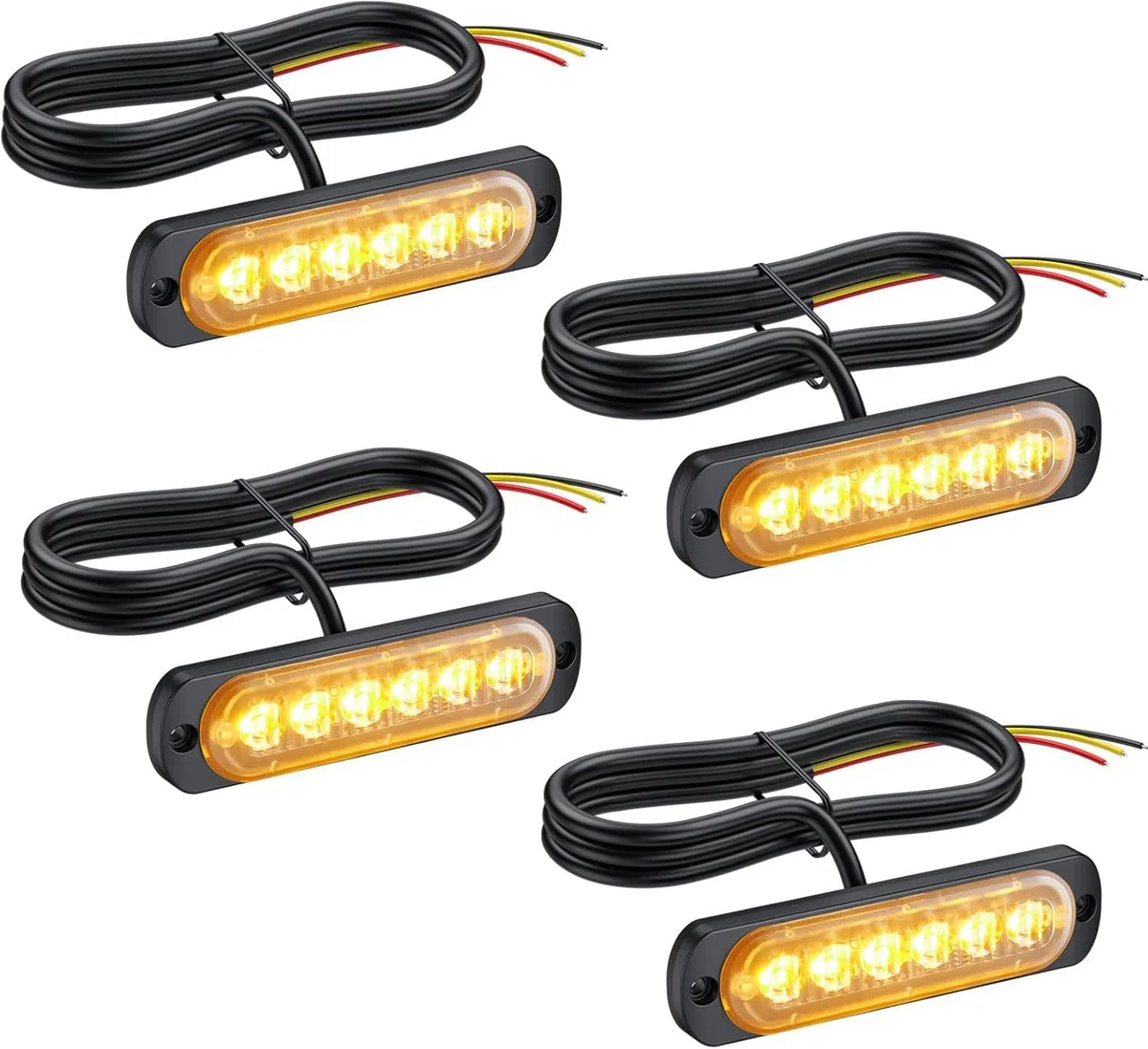PROZOR 4PCS Luces Estroboscópicas Ámbar 6LED Intermitentes Homologados E57 Ultra Delgadas 12V/24V -18 Modos Impermeables IP65 para Remolque Camión Furgoneta Caravana (Incluye Tornillos)