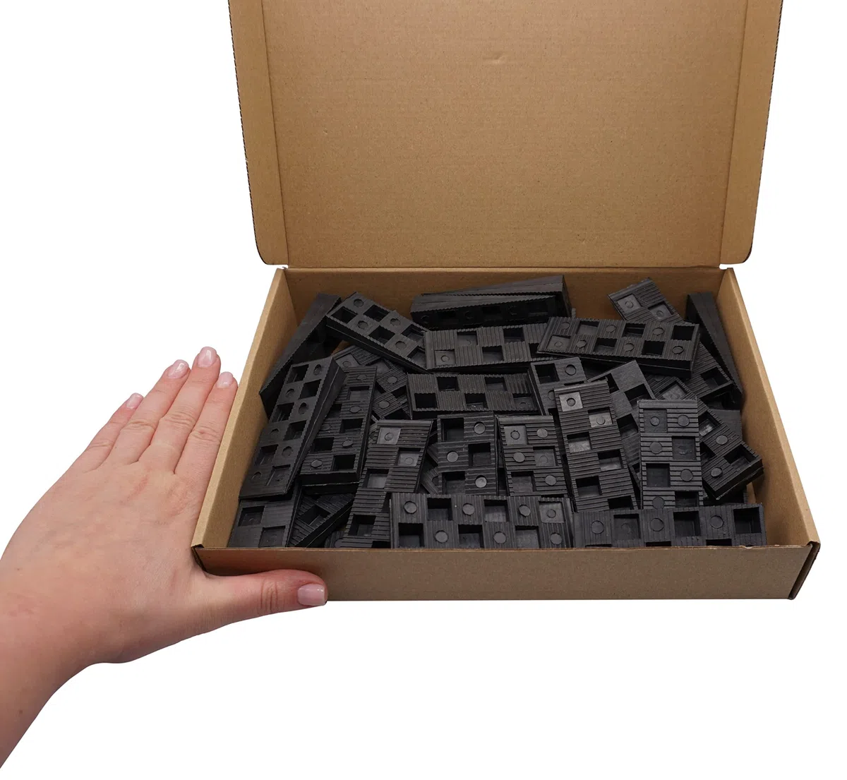 SKIR'CO (40 piezas) Cuñas Acanaladas de Plástico Negro, 90 x 30 x 15 mm, Cuñas de Montaje, para Nivelación y Espaciado