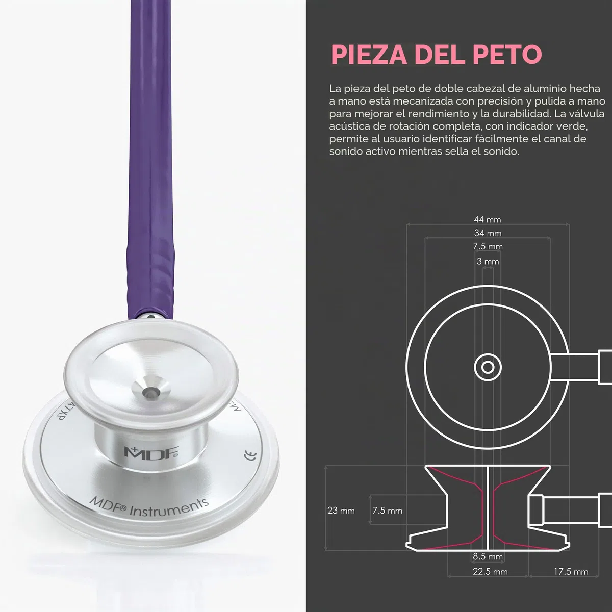 MDF Instruments Acoustica Fonendoscopio ligero de doble cabeza - GarantÌa-de-por-vida & Programa-piezas-gratuitas-de-por-vida, Morado, MDF747XP08