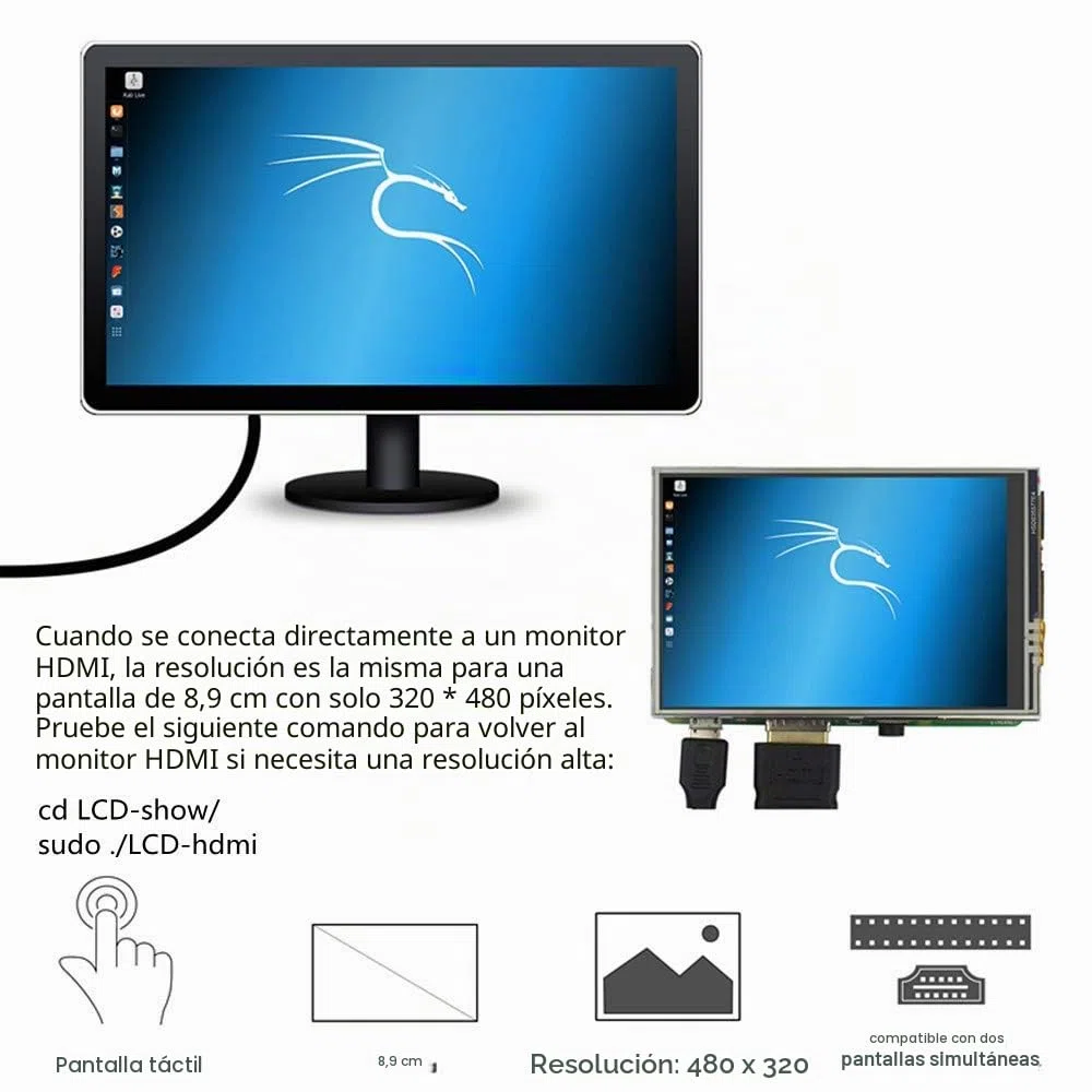 para Raspberry Pi 3B + Pantalla táctil de 3,5" con Estuche, Pantalla TFT LCD de 320x480 píxeles [soporta Raspbian, Ubuntu, Kali, RetroPie] (Pantalla multisistema de 3,5")