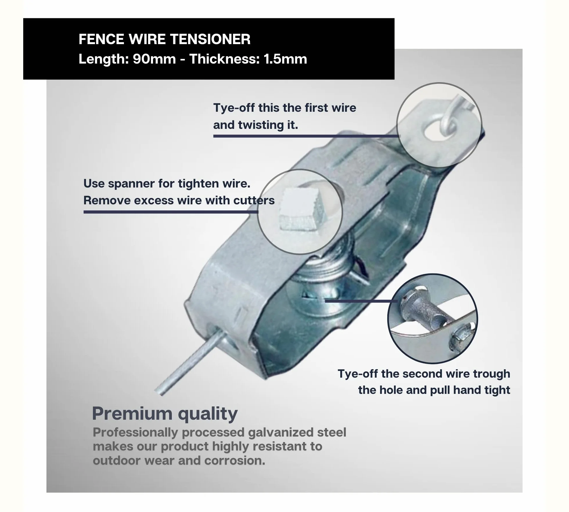 DOJA Barcelona | Tensores para Alambre y Abrazadera Poste | Pack 10 Tensor Galvanizado + 10 Abrazadera Valla 48mm | Abrazadera en Acero Cincado con Tornillo | Alambradas para Fincas, Malla Metalica