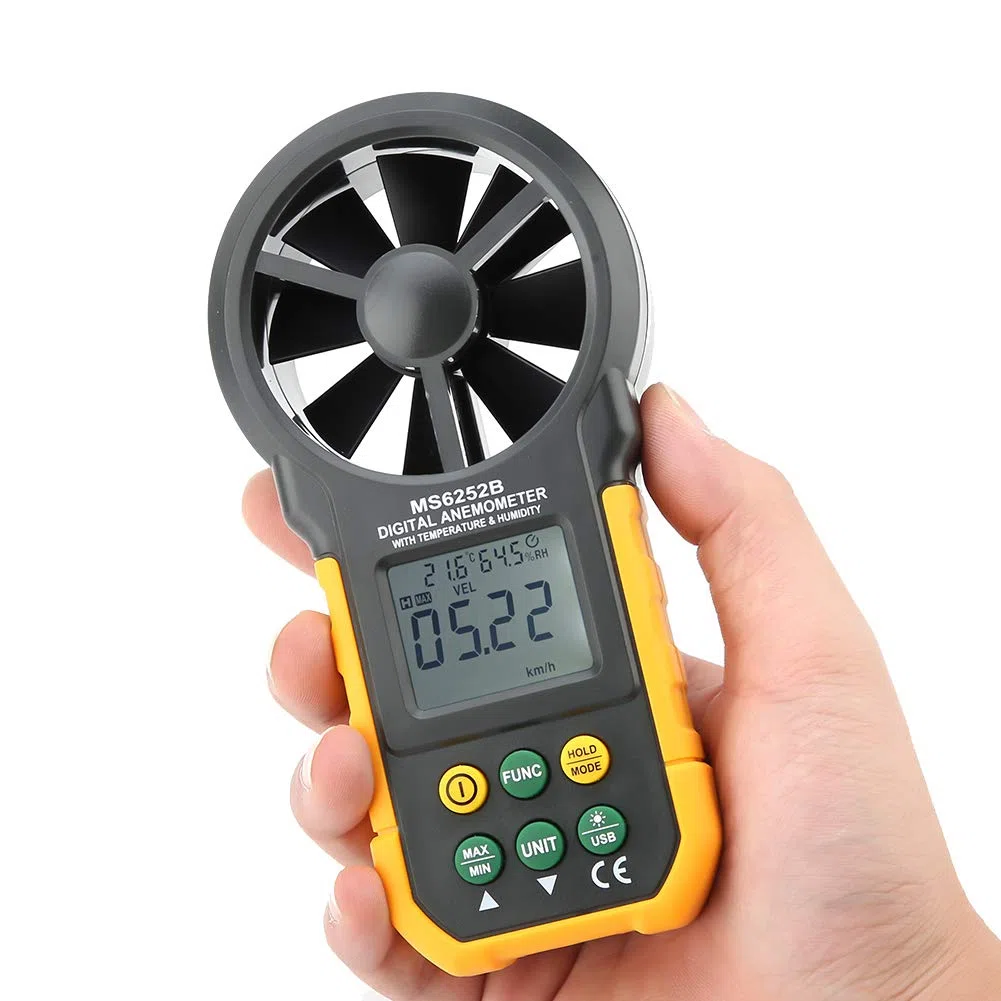 Anemómetro digital, PM6252B Velocidad de viento de mano LCD Luz de fondo LCD Medidor de volumen de aire Medidor de velocidad de viento Medidor de temperatura de humedad Medidor de temperatur