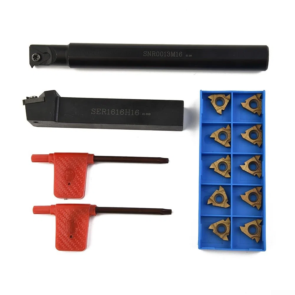ZYNCUE Soporte para herramientas de roscado de torno SER1616H16 + soporte SNR0013M16 + 5 insertos de carburo 16ER AG60 + 5 insertos de carburo 16IR AG60 con 2 llaves