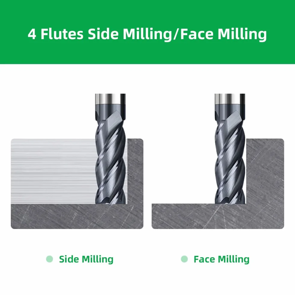 Fresa de carburo (2 mm, 4 dientes/filos, HRC 55, Altin, negro, revestimiento CNC, fresado en punta, VHM, para acero metálico, madera acrílica, plástico