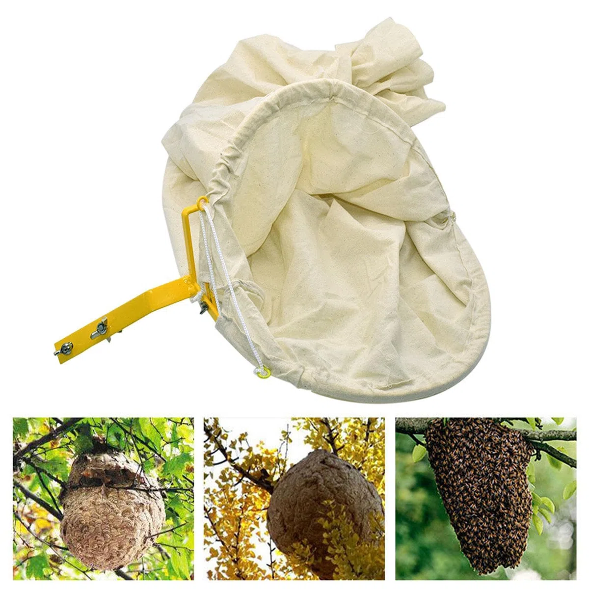 Red para atrapar abejas, bolsa para enjambres para atrapar abejas, bolsa telescó para enjambres con marco de acero, jaula para abejas con base bloqueable, trampa para abejas de lona para playa al