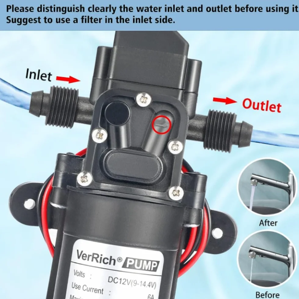 Bomba de Agua Autocebante, DC 12V 0.9Mpa 4-6L/Min Agua Alta Presión Diafragma 70W Bomba Autocebante para Caravana Barco Jardín Marino