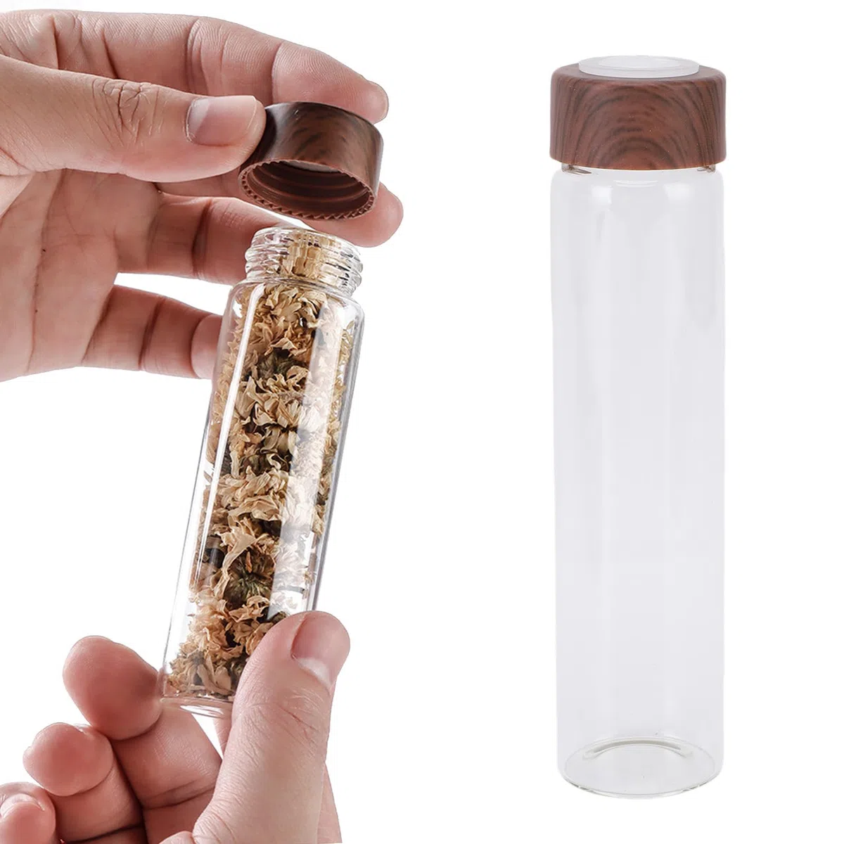 Luocute Tubos de Almacenamiento de Granos de café Monodosis, Tubos de Almacenamiento de Granos de café con Soporte de Madera 6/12 Válvulas Válvula Monodosis para cocina Dormitorio (6 hoyos)