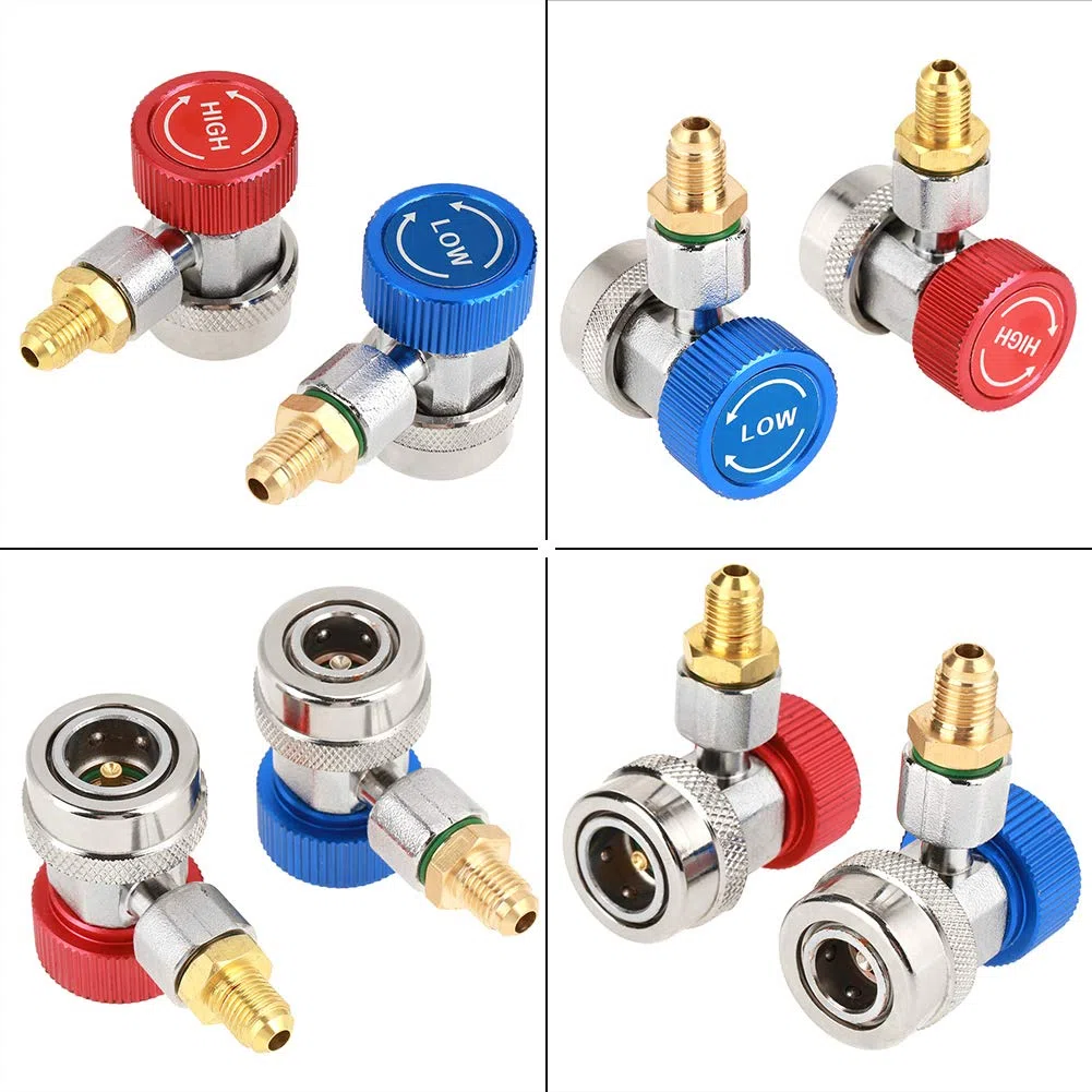 Conector de acoplamiento rápido, R134 A/C Conector rápido/bajo Adaptador de acoplamiento del aire acondicionado con tapa