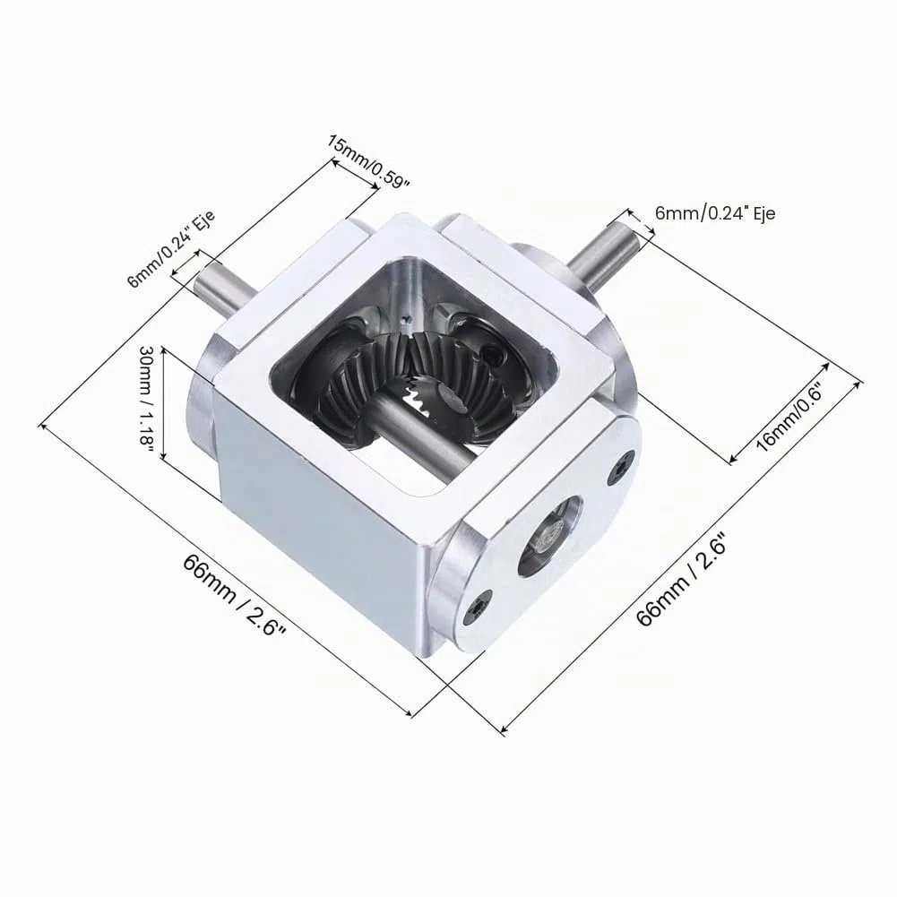 Gear-Box - Caja de engranajes cónica de ángulo recto de 90 grados, eje de salida única 1:1, 1 módulo, engranaje cónico de 20 dientes, marco de aluminio