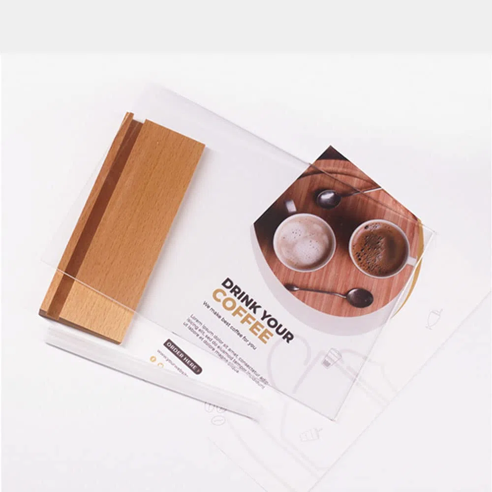 A5 Soporte de Sobremesa, 3 Piezas Soporte A5 para Letreros de Acrílico, Base de Madera, Acrílico Menu Soporte para Restaurantes, Hotel, Tienda