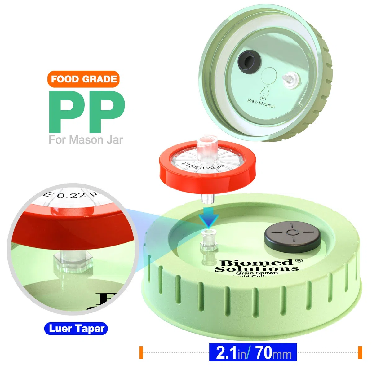 Tapa de cultivo líquido de hongos de boca regular, filtro de jeringa de PTFE de 0,2 micras y puertos de inyección de autocuración de 20 mm para micología de cultivo de hongos