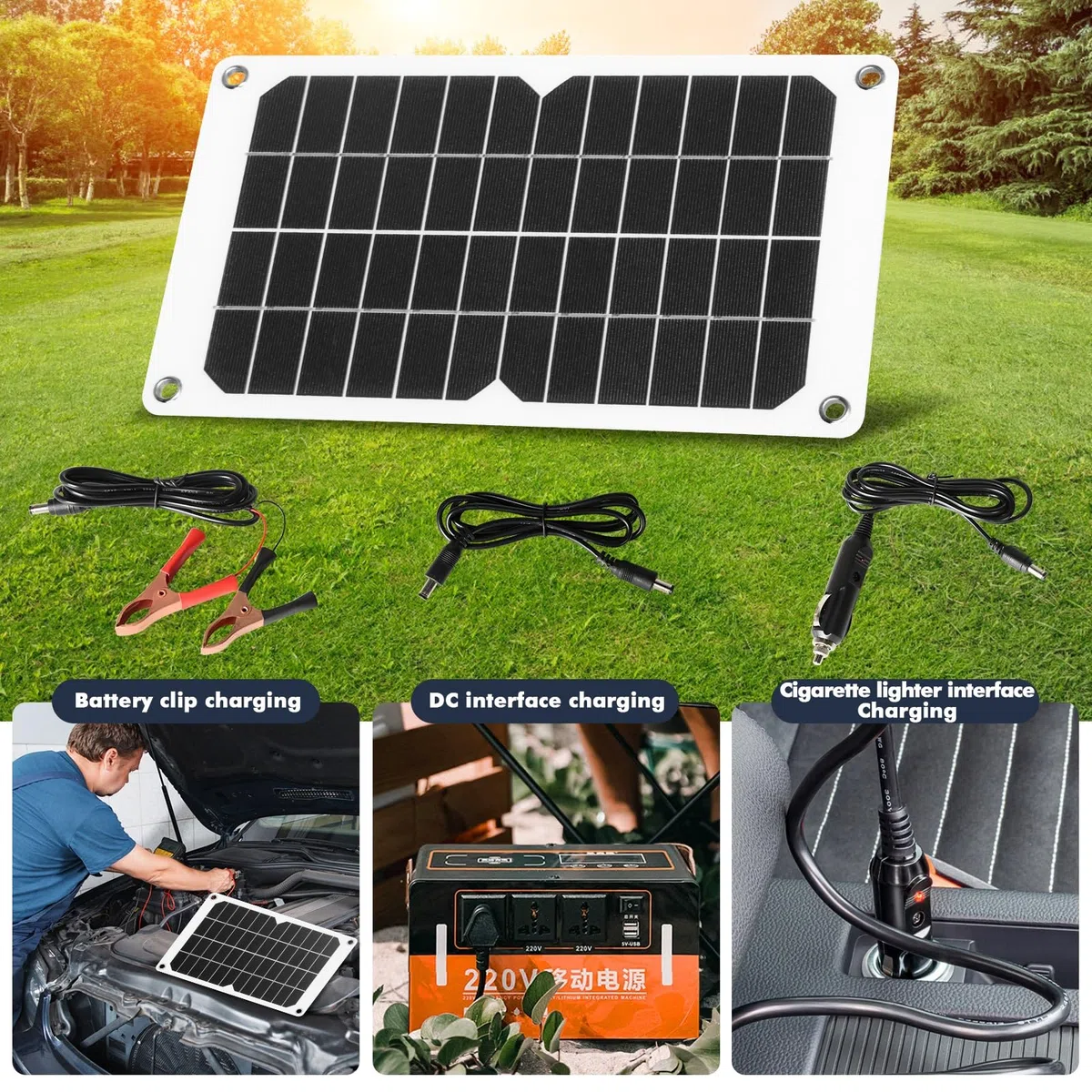 DEWIN Panel Solar, 20W Panel Solar Policristalino Portátil 12V Cargador de Batería de Células Solares con Clip Conector de Carga de Coche para Campistas, Casas de Jardín, Barcos,IRYBYDIER-GS109068-03