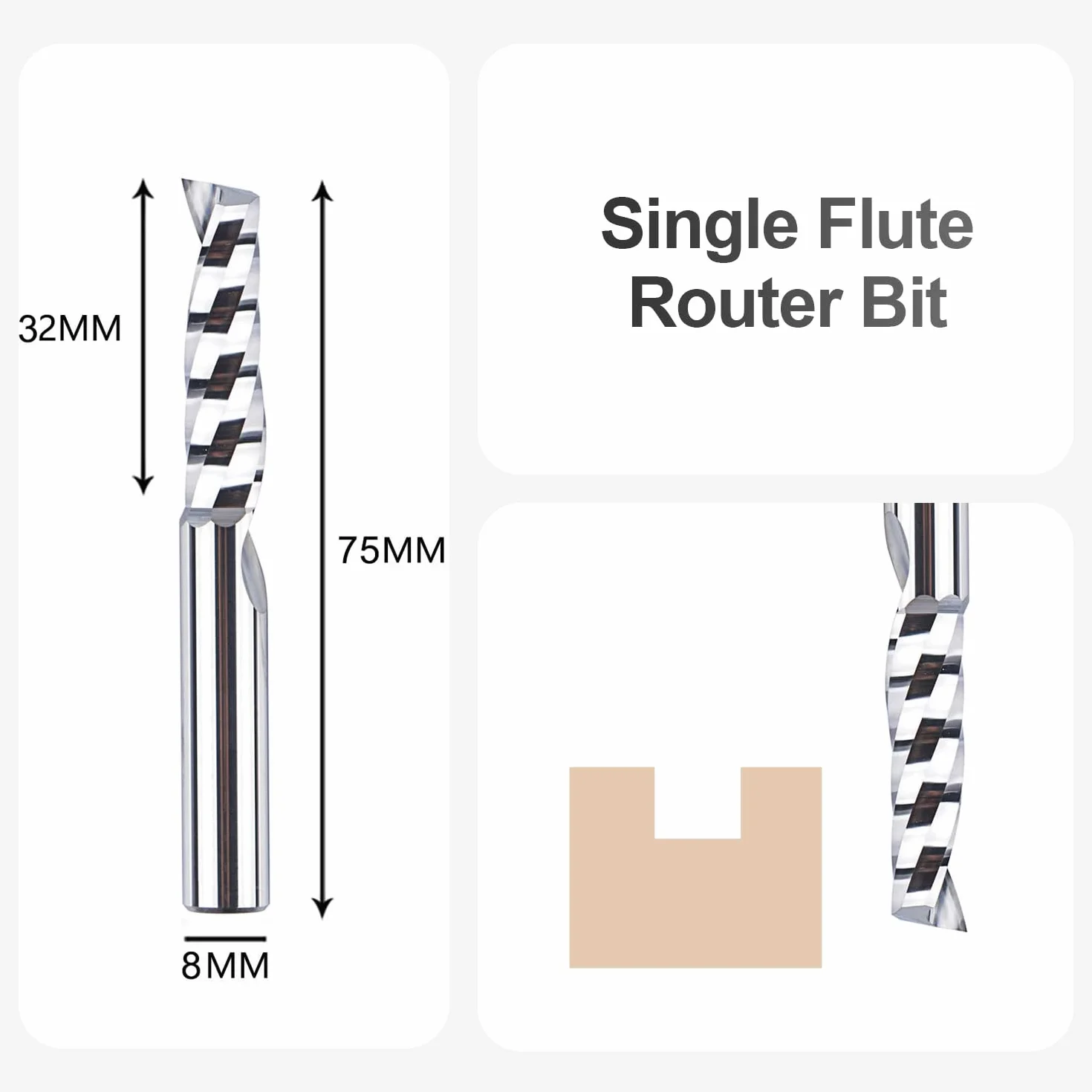 SpeTool Fresas para Madera 8mm para Aluminio Fresa Corte Aluminio Fresa de un Solo Filo Fresa CNC de Carburo de Tungsteno Sólido Longitud de Corte de 32mm Fresas para Acrilico PVC MDF Plástico