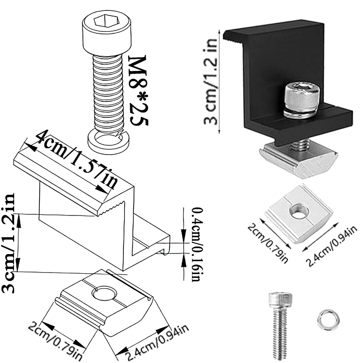 16 Piezas Soporte Z De Montaje De Panel Solar 30mm, Soporte Placas Solares, Abrazaderas Finales Para Placas Solares, Abrazaderas Para Módulos Solare, Para Techos, Paredes, Barcos, Autocaravanas