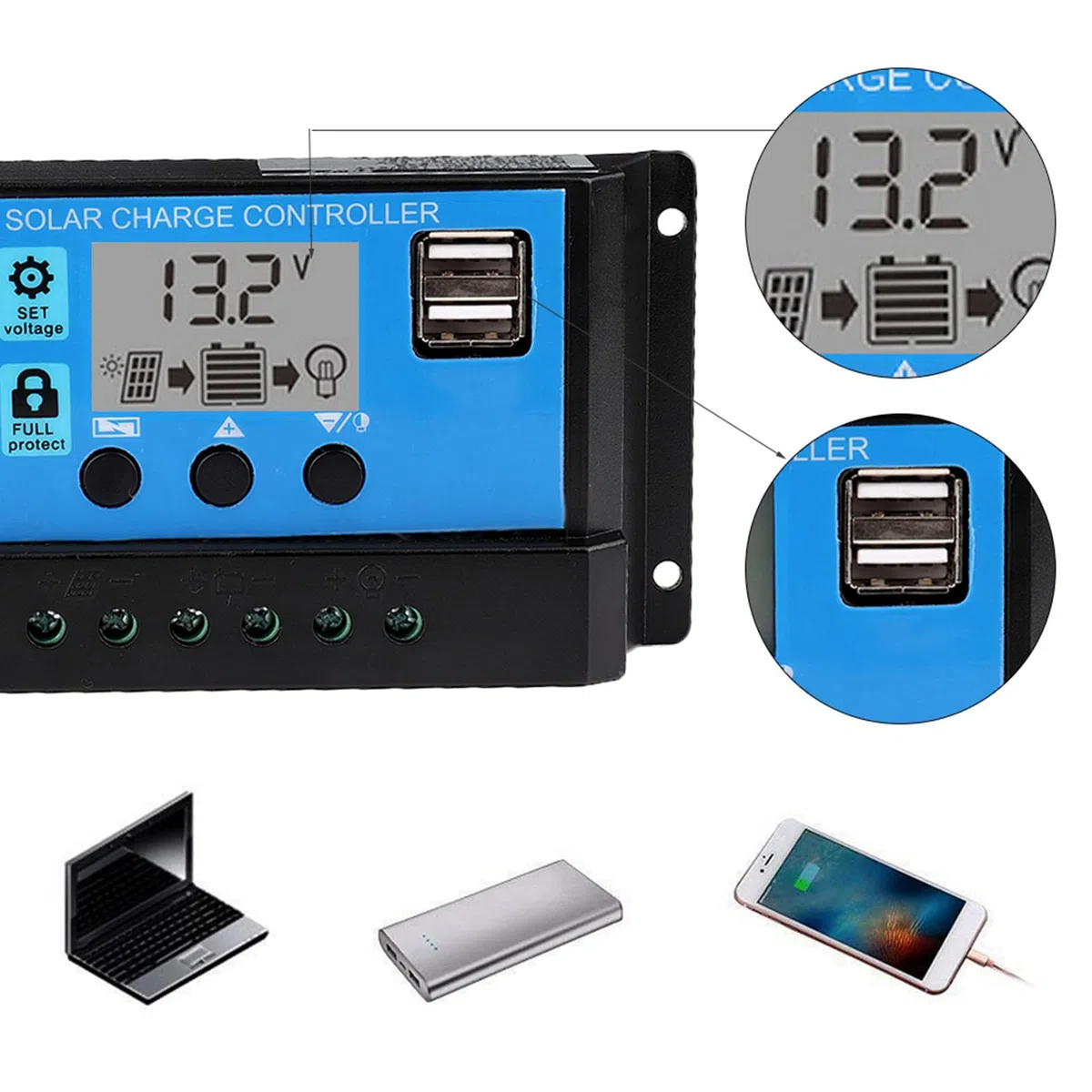 Controlador de Carga Solar MPPT/PWM 60A/50A/40A/30A/20A/10A 24V - Cargador Automático Para Paneles Solares 12V (50A)