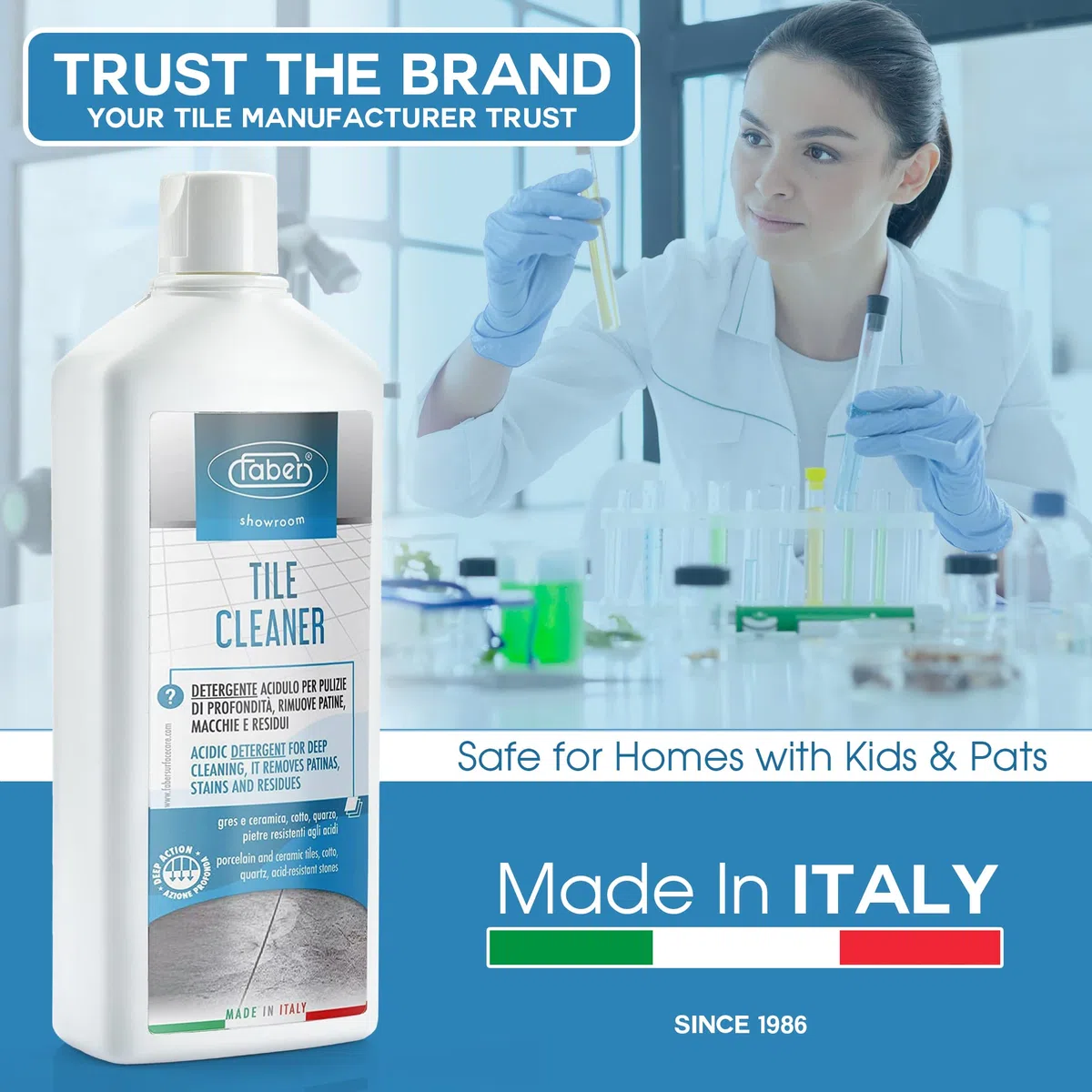 Faber Tile Cleaner 1 l Limpiador acidulo para la Limpieza de Profundidad de Las Superficies y para la eliminación de pátina y residuos.