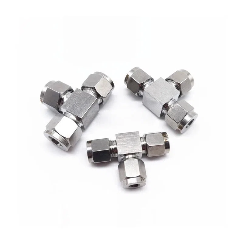 1 pieza de te de doble férula de acero inoxidable 304, tubo de 10 mm, conexión hexagonal de 3 vías, junta tipo T hexagonal